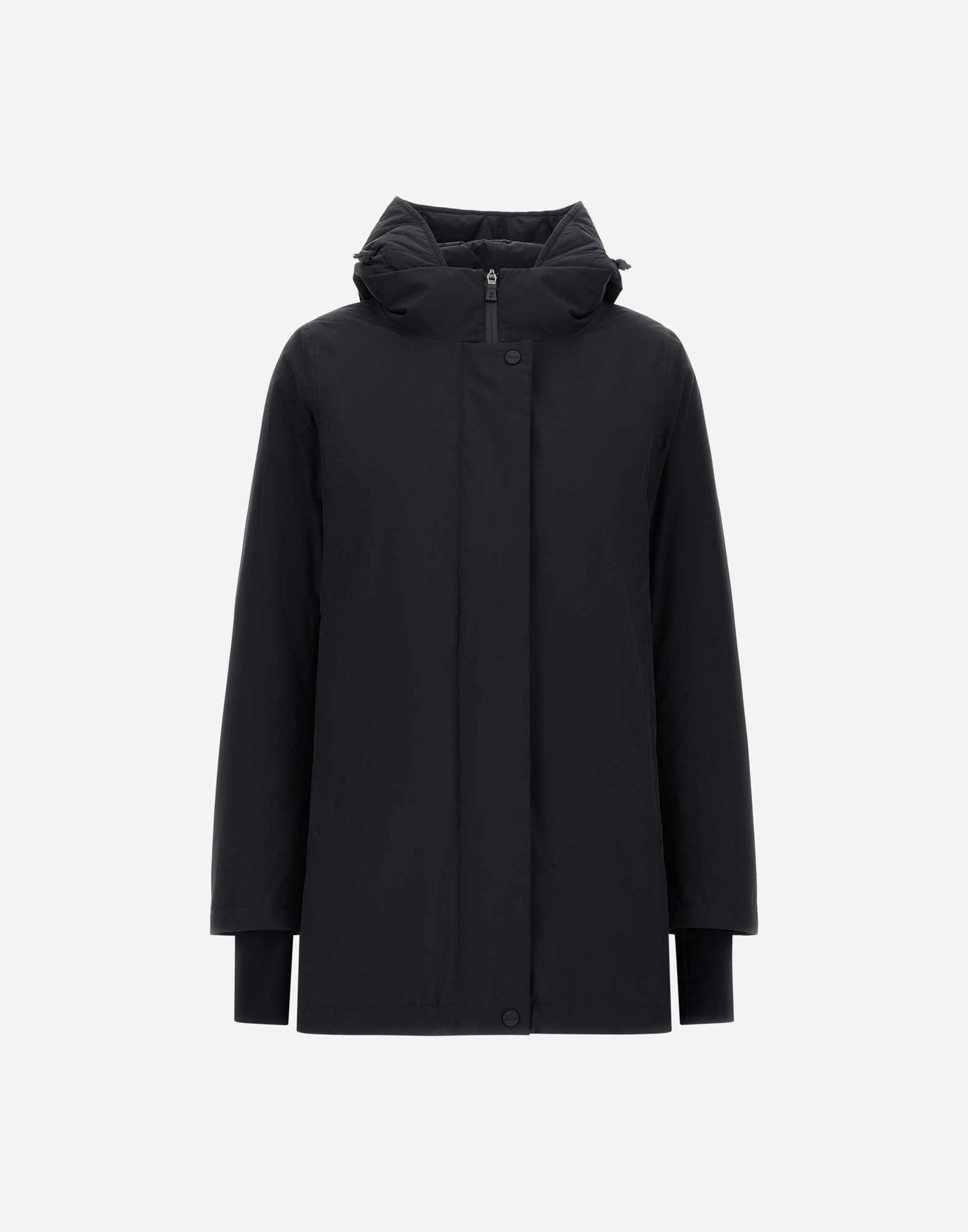 Herno Hooded A-shape Jacket In 2-layer Windstopper In Black