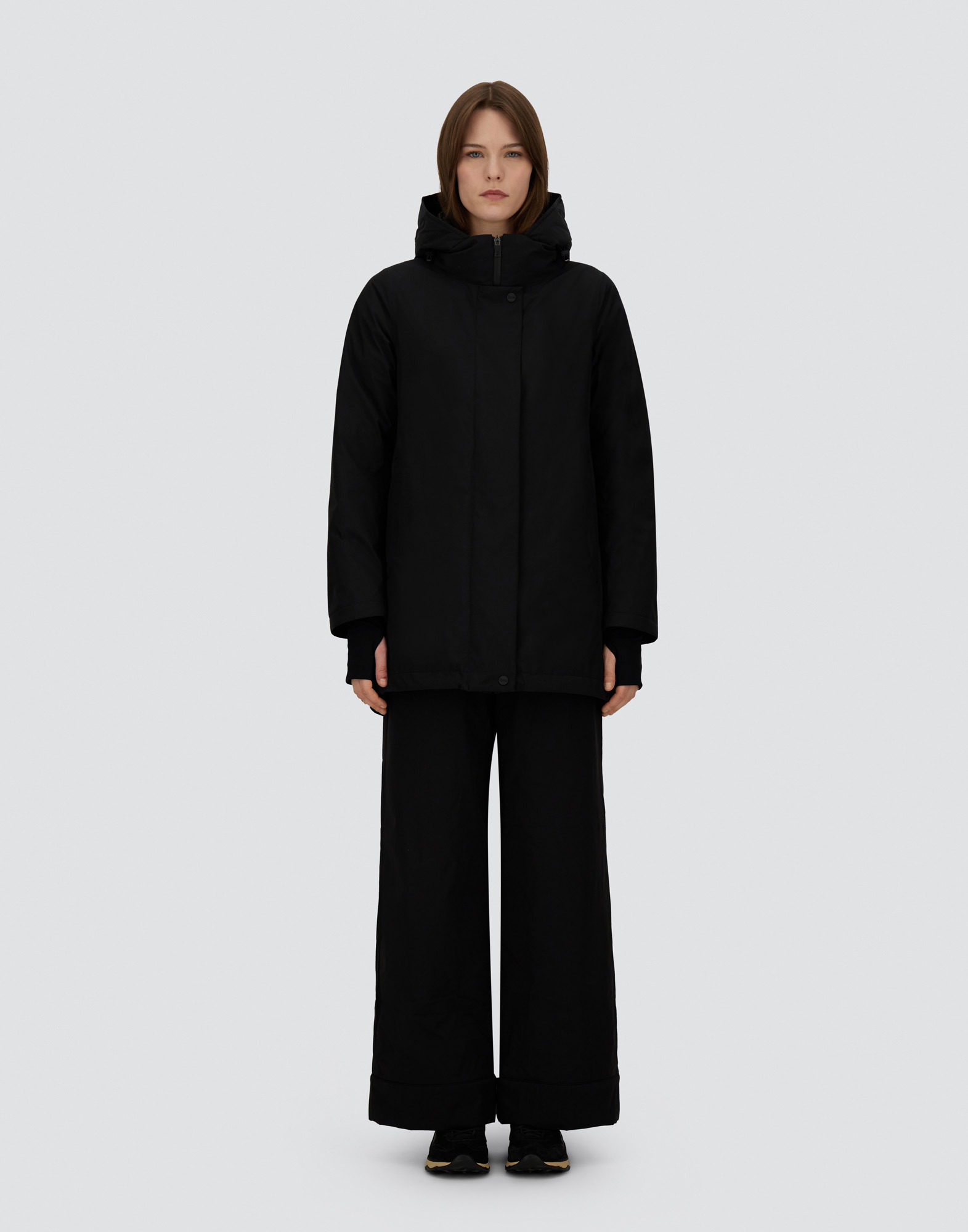 Herno Hooded A-shape Jacket In 2-layer Windstopper In Black