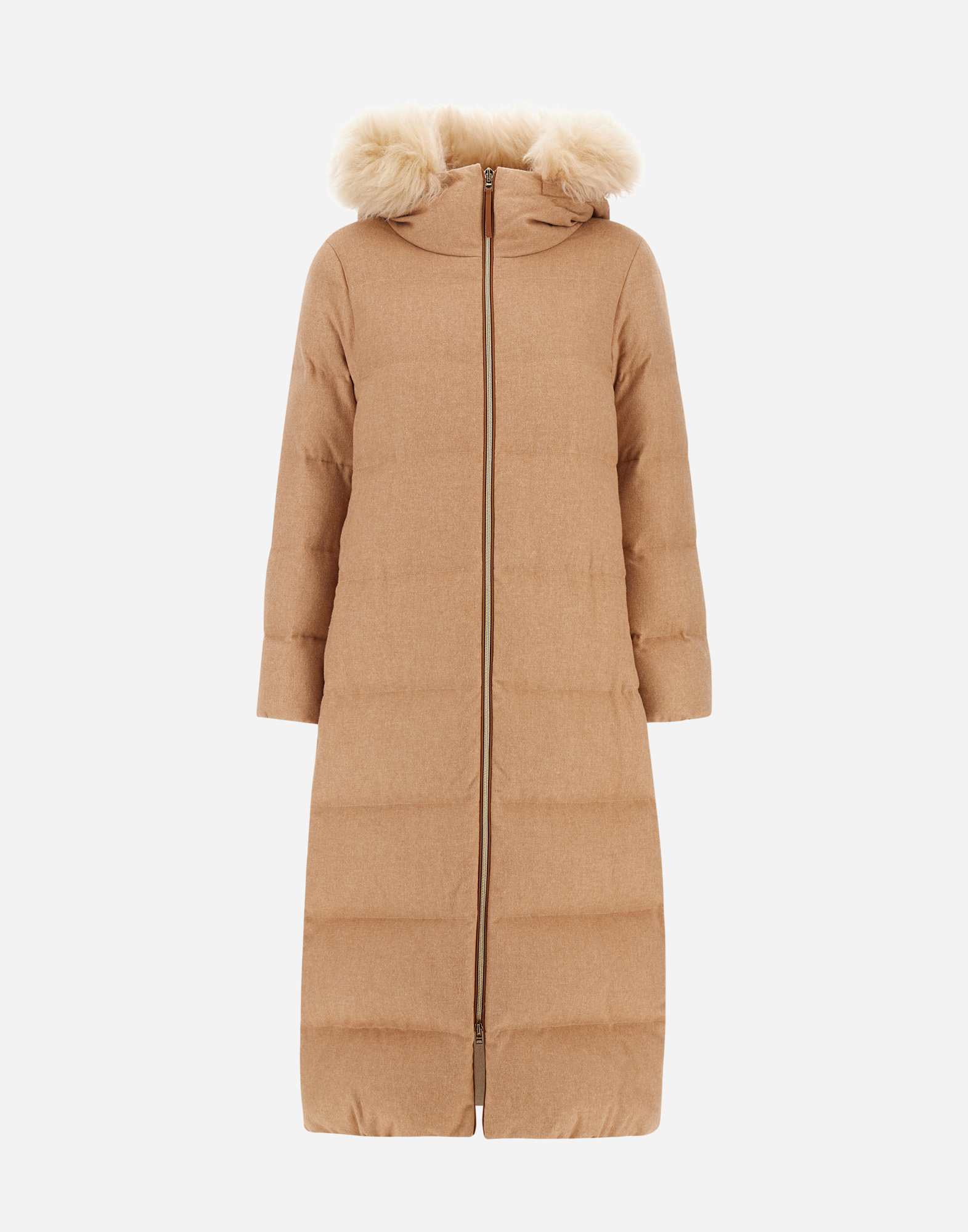 Herno Long Jacket In Cashmere, Silk And Monogram In Brown