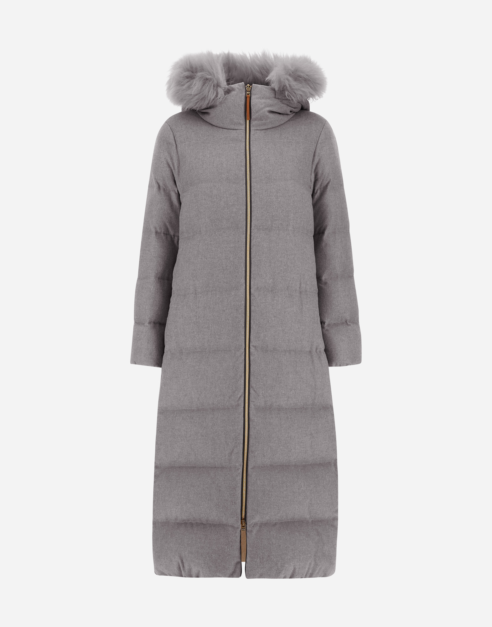 Herno Long Jacket In Cashmere, Silk And Monogram In Gray
