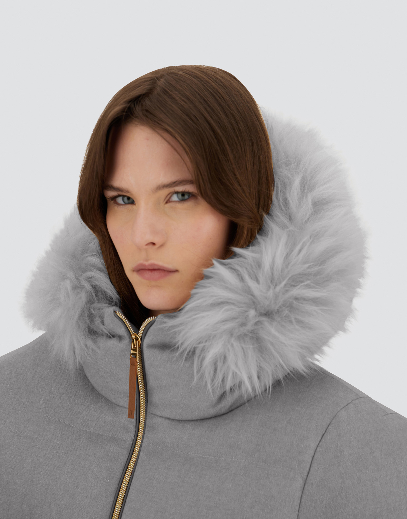 Herno Long Jacket In Cashmere, Silk And Monogram In Gray
