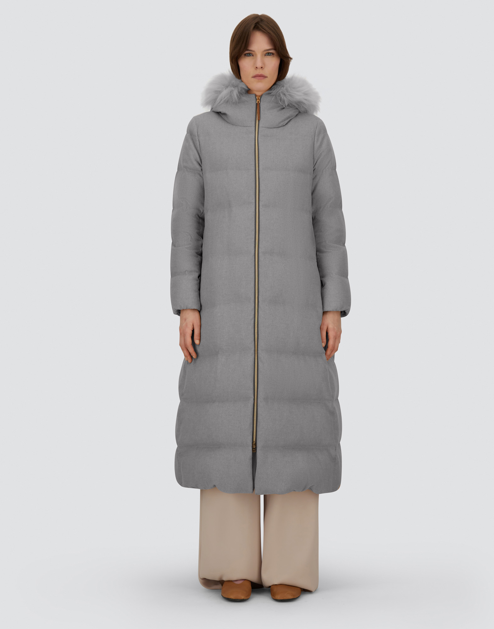 Herno Long Jacket In Cashmere, Silk And Monogram In Gray