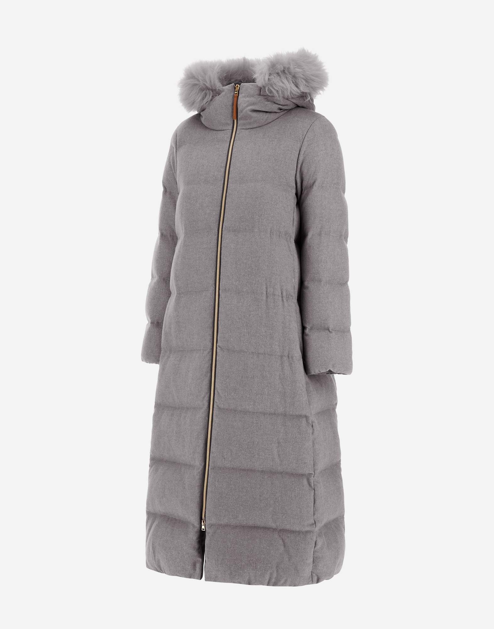 Herno Long Jacket In Cashmere, Silk And Monogram In Gray