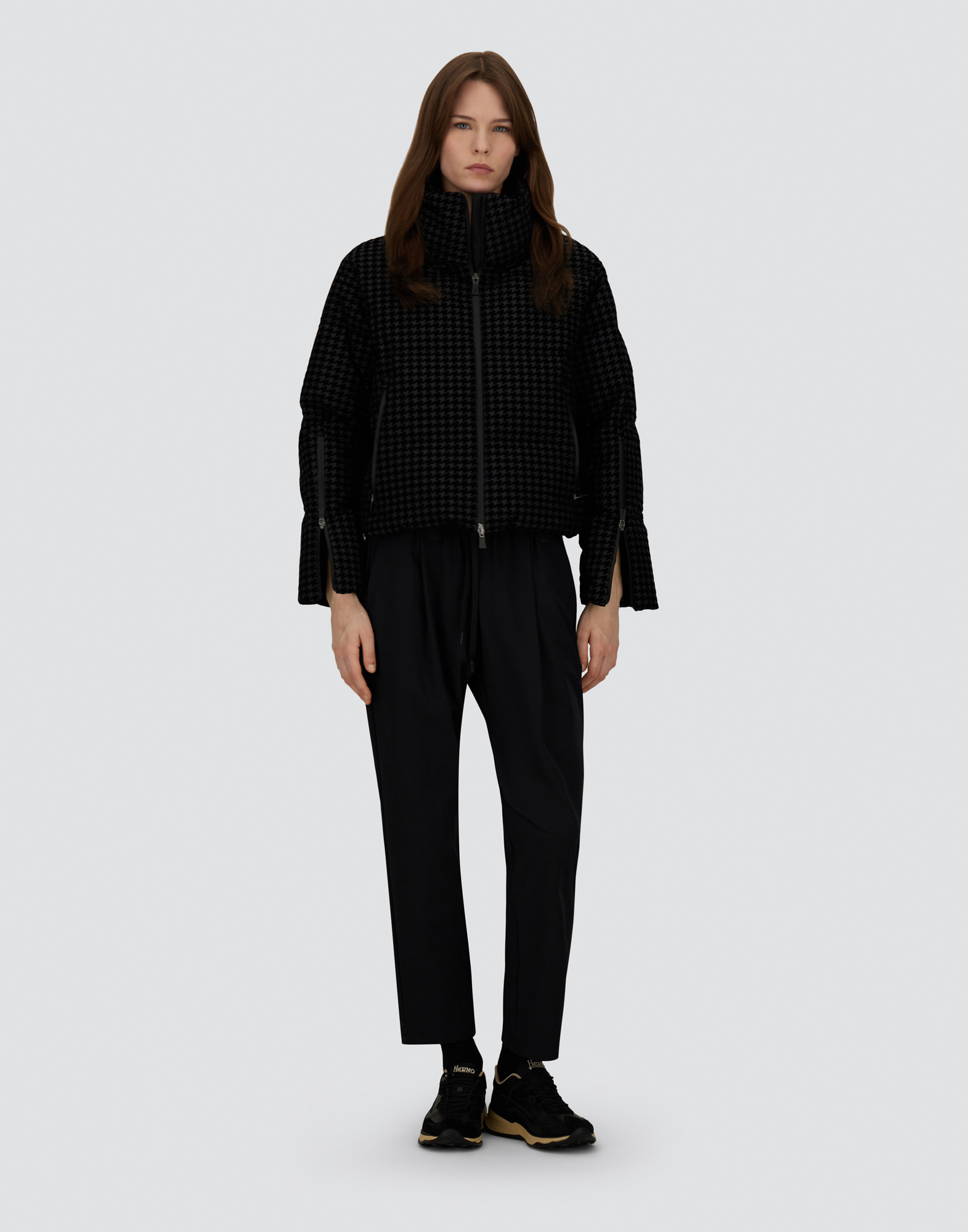 Herno Tech Pied De Poule And 2 Layer Windstopper Cape In Black