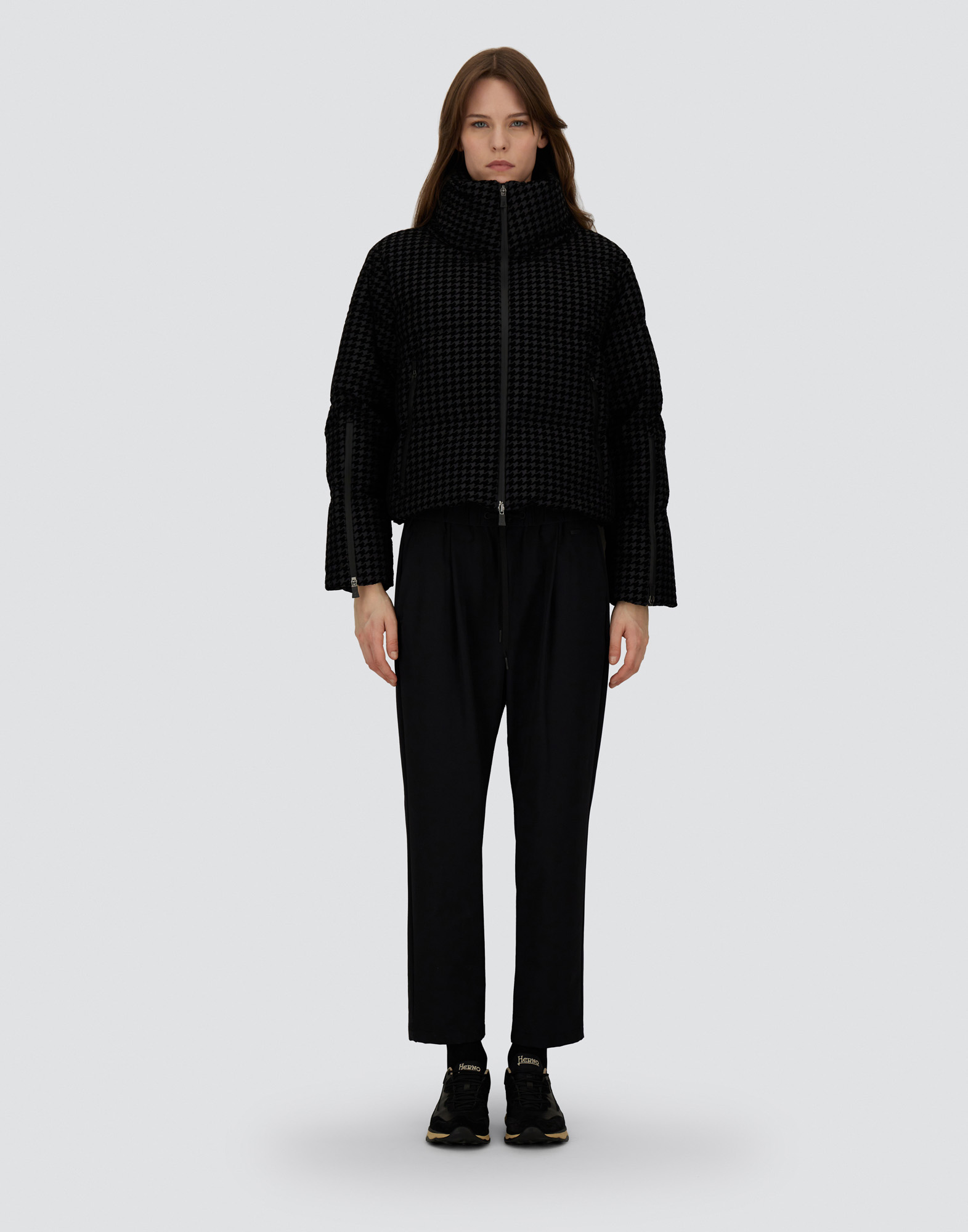 Herno Tech Pied De Poule And 2 Layer Windstopper Cape In Black