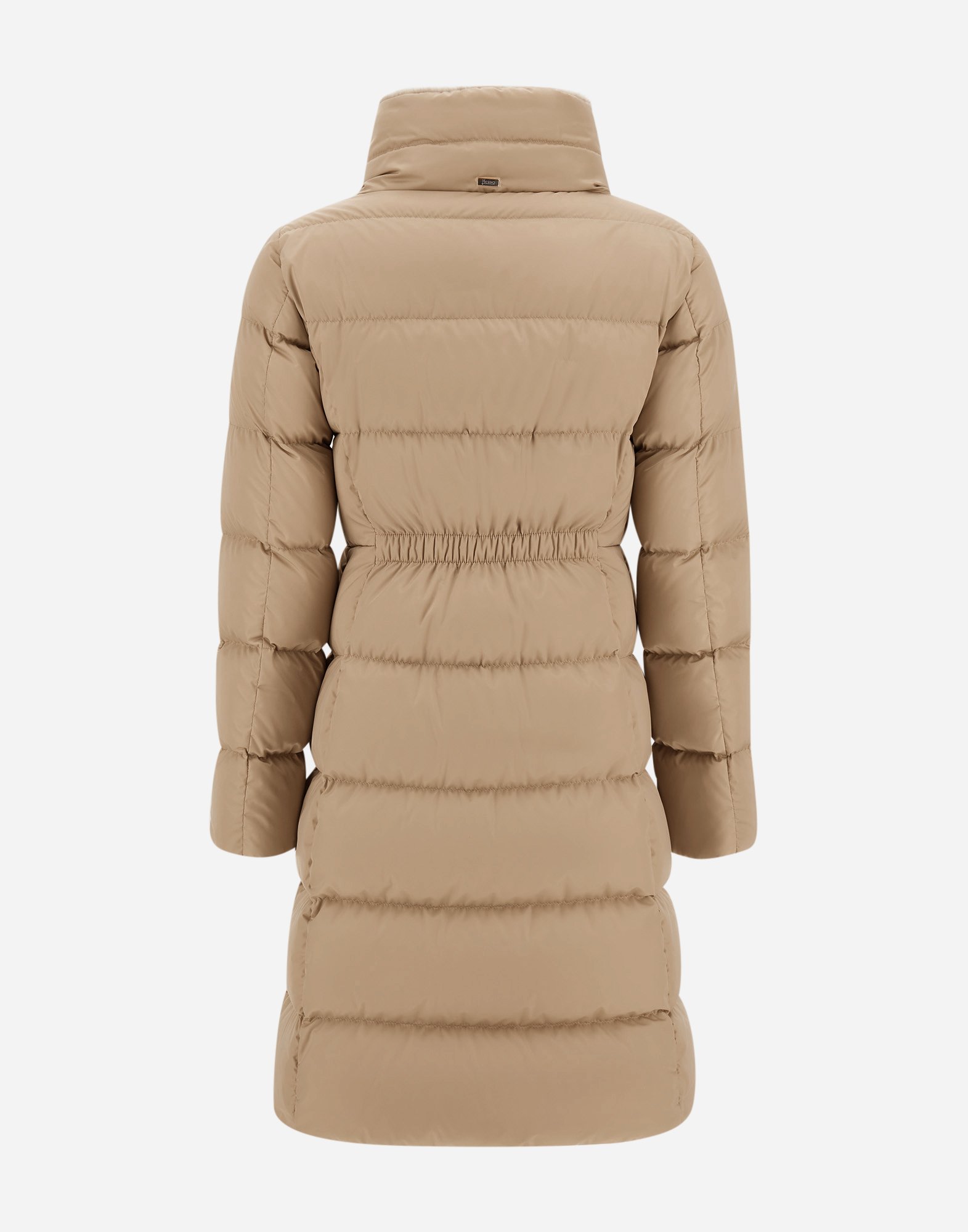 Herno Satin And Lady Alternative Fur Long Jacket In Brown