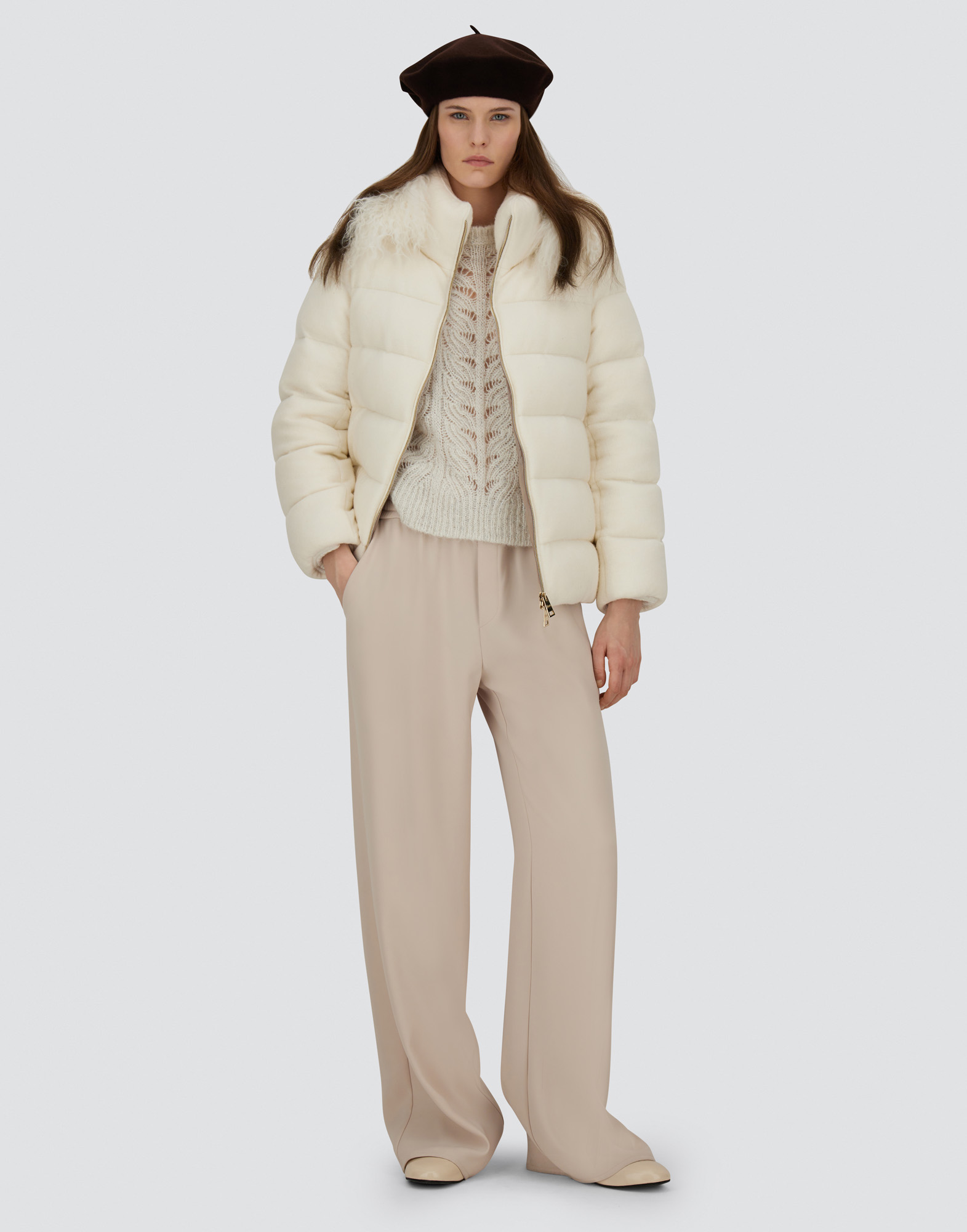 Herno High Collar Padded Quilted Jacket In White