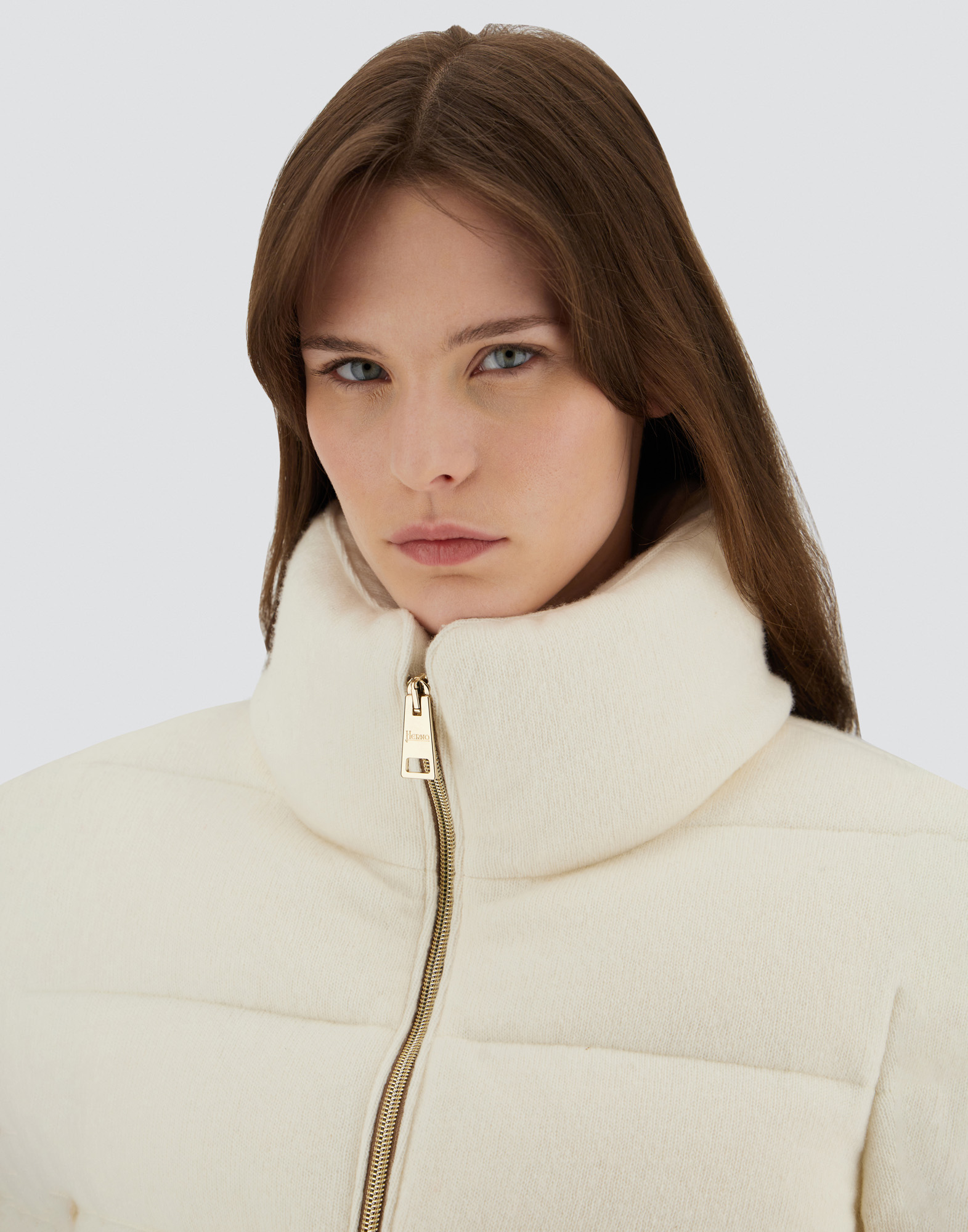 Herno High Collar Padded Quilted Jacket In White