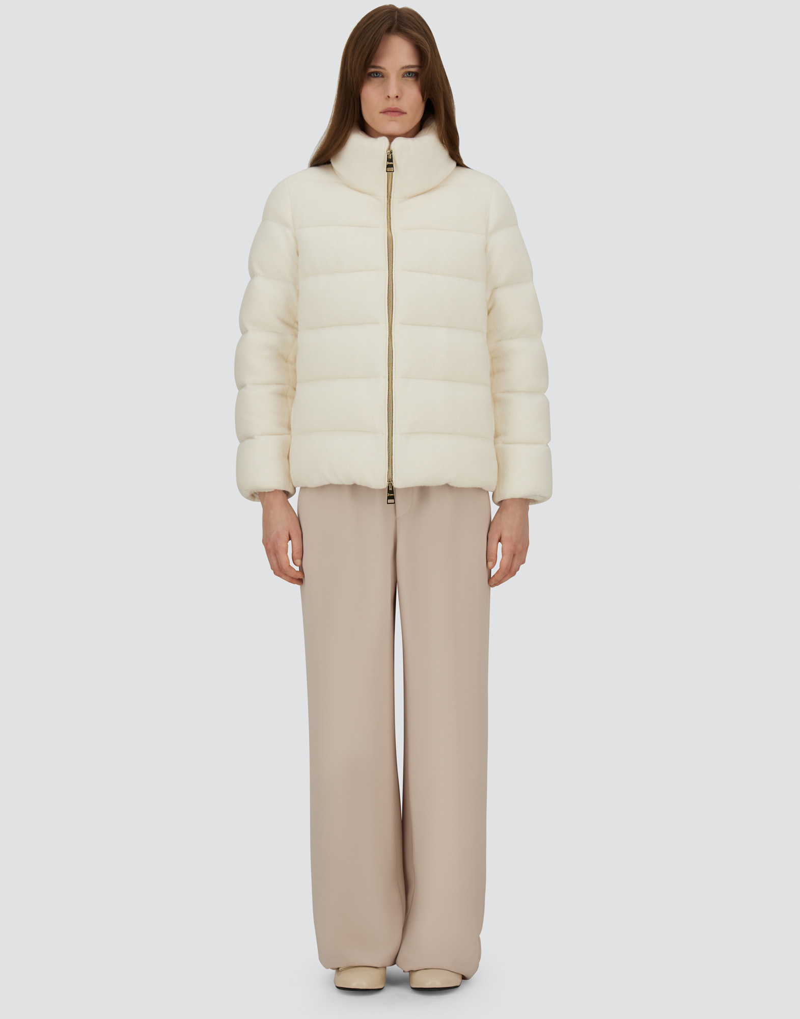 Herno High Collar Padded Quilted Jacket In White