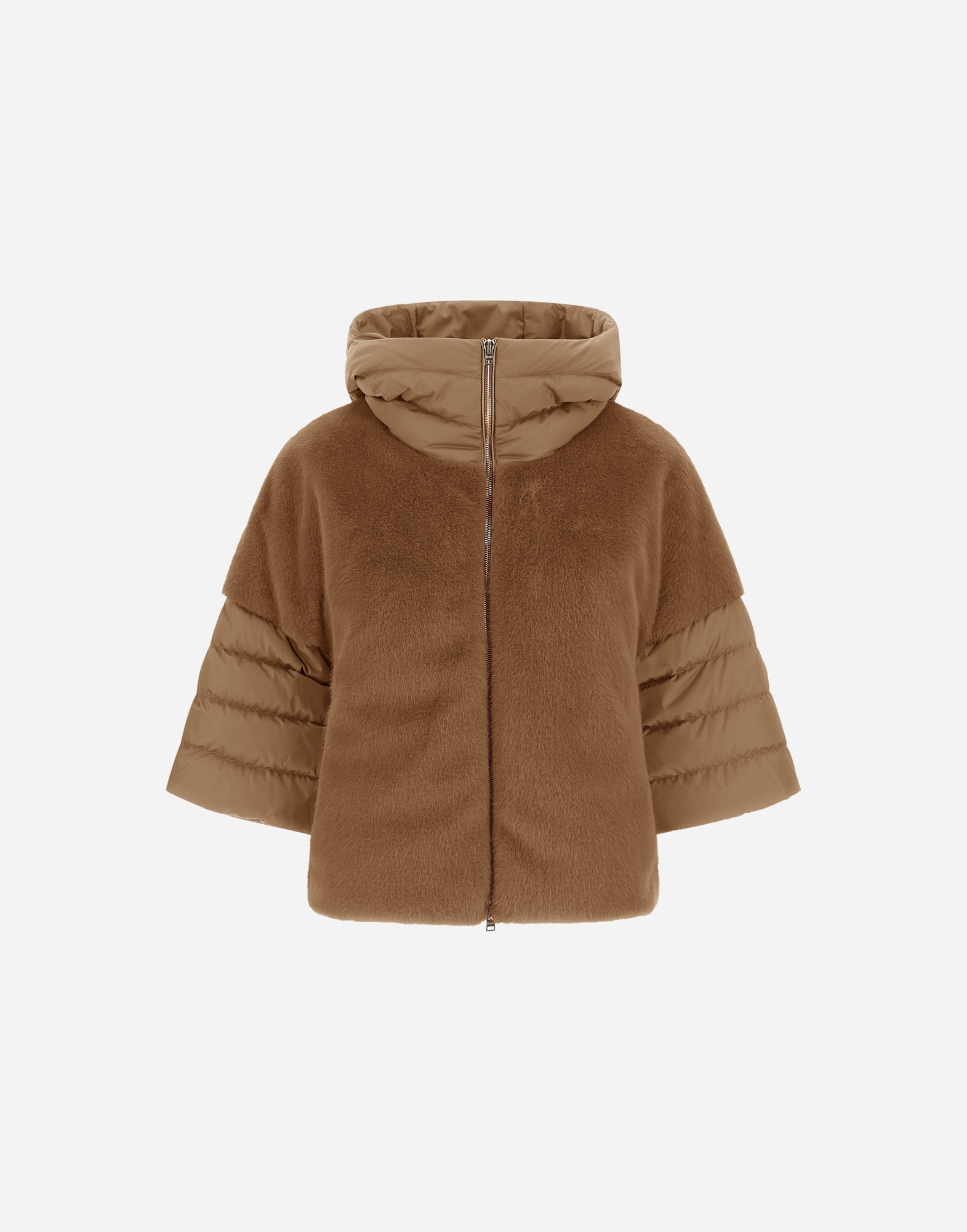 Herno Cape In Satin And Lady Alternative Fur In Brown