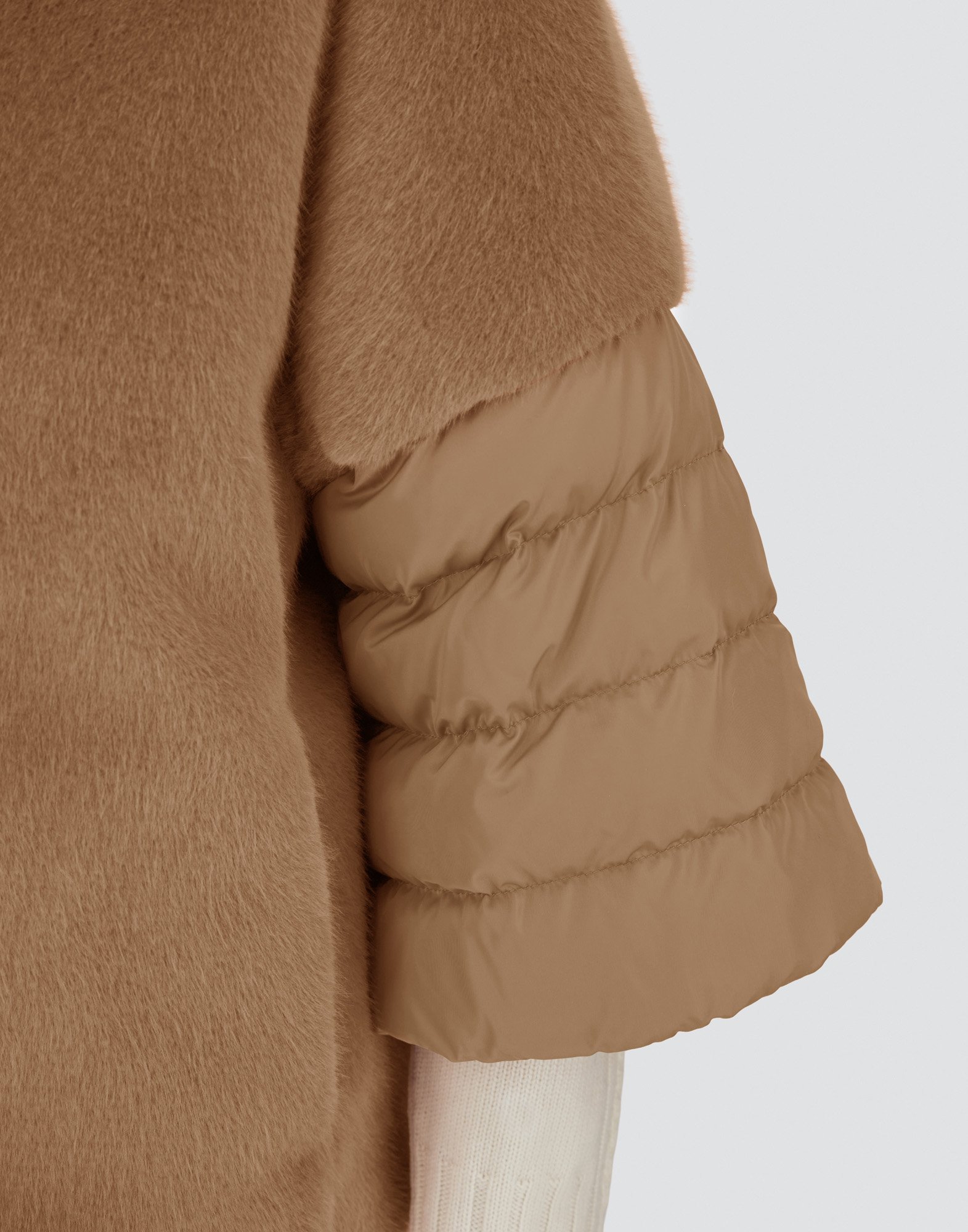 Herno Cape In Satin And Lady Alternative Fur In Brown