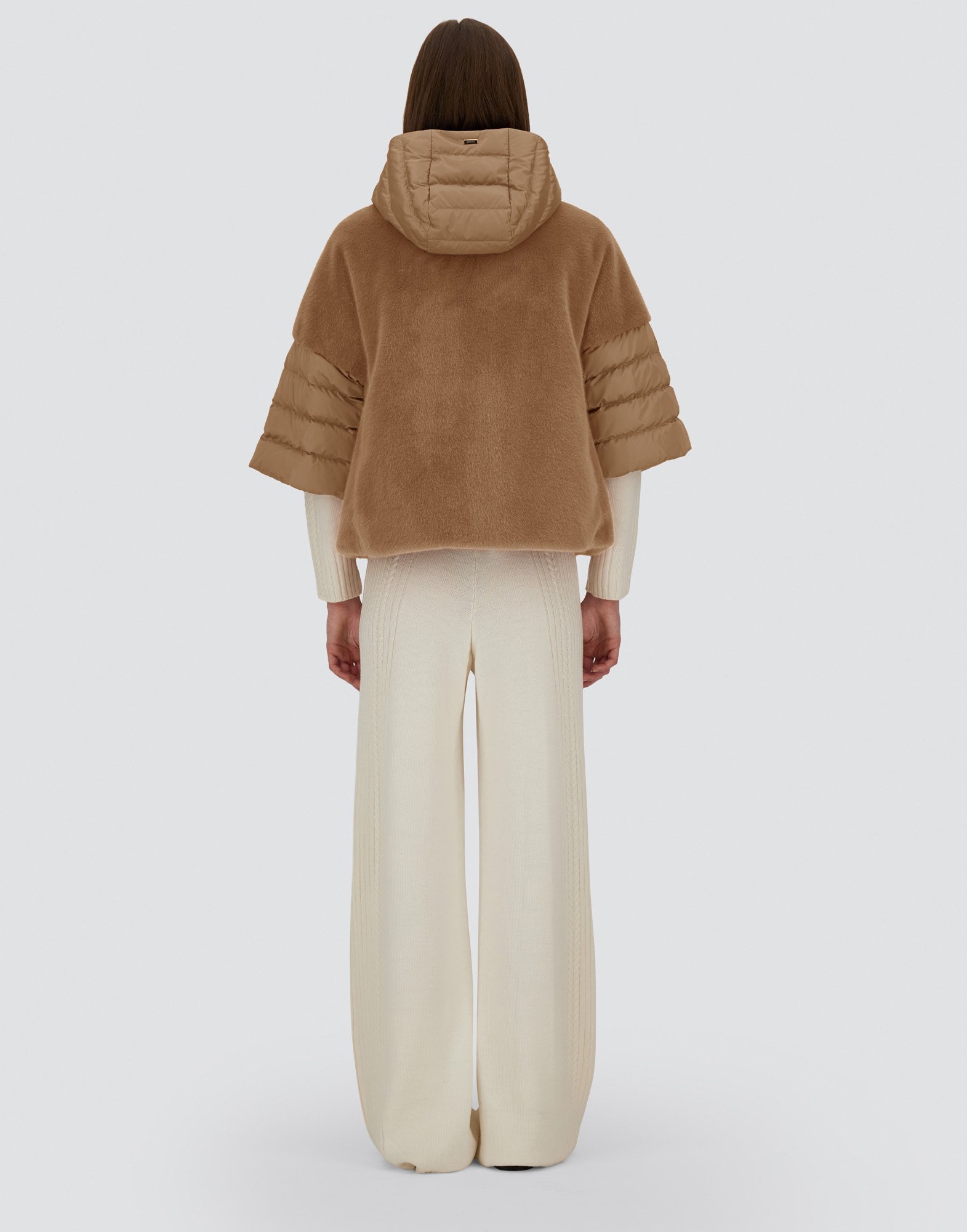 Herno Cape In Satin And Lady Alternative Fur In Brown