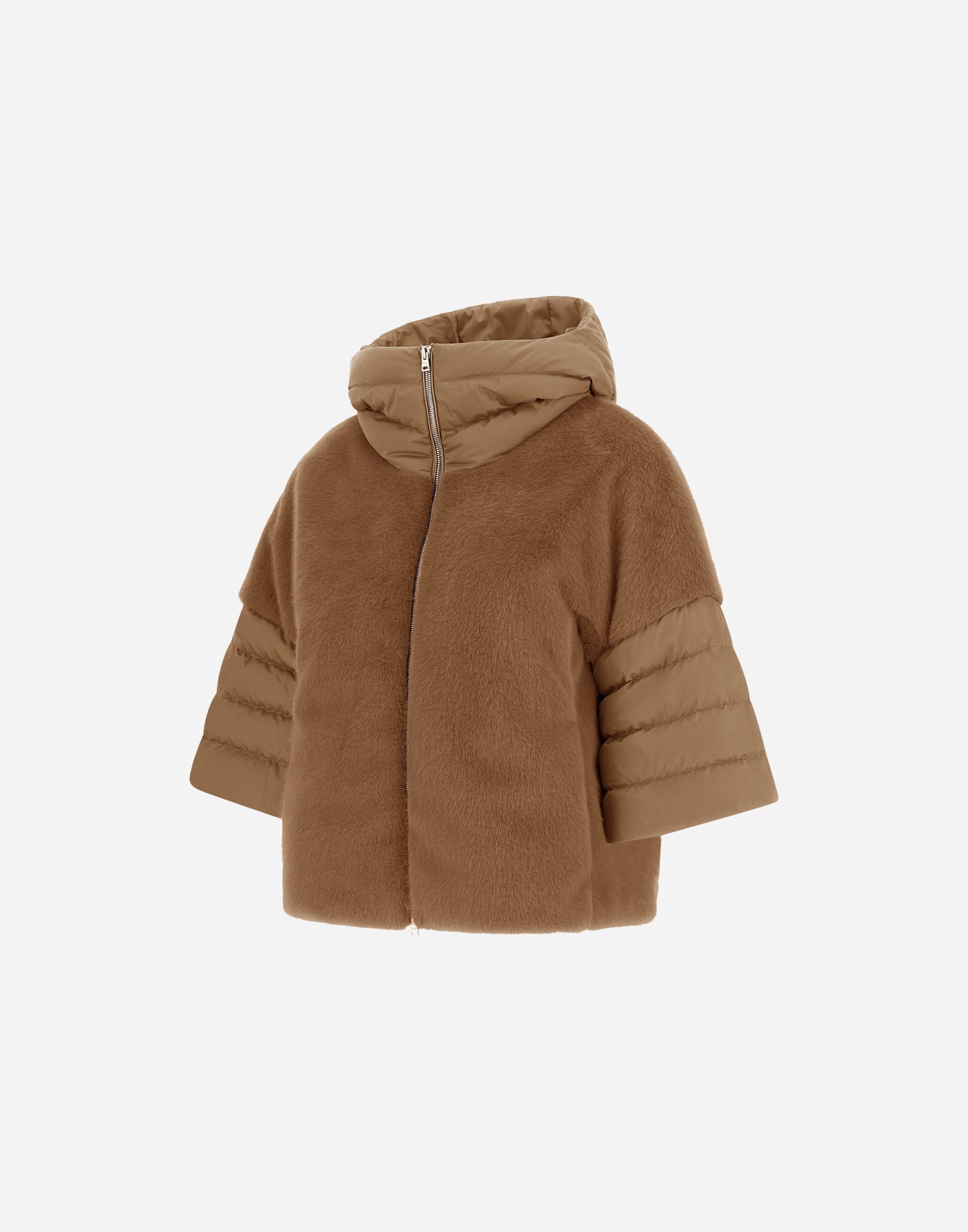 Herno Cape In Satin And Lady Alternative Fur In Brown