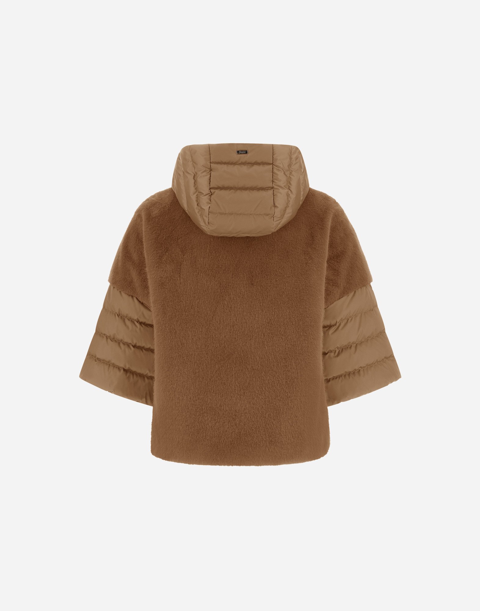Herno Cape In Satin And Lady Alternative Fur In Brown