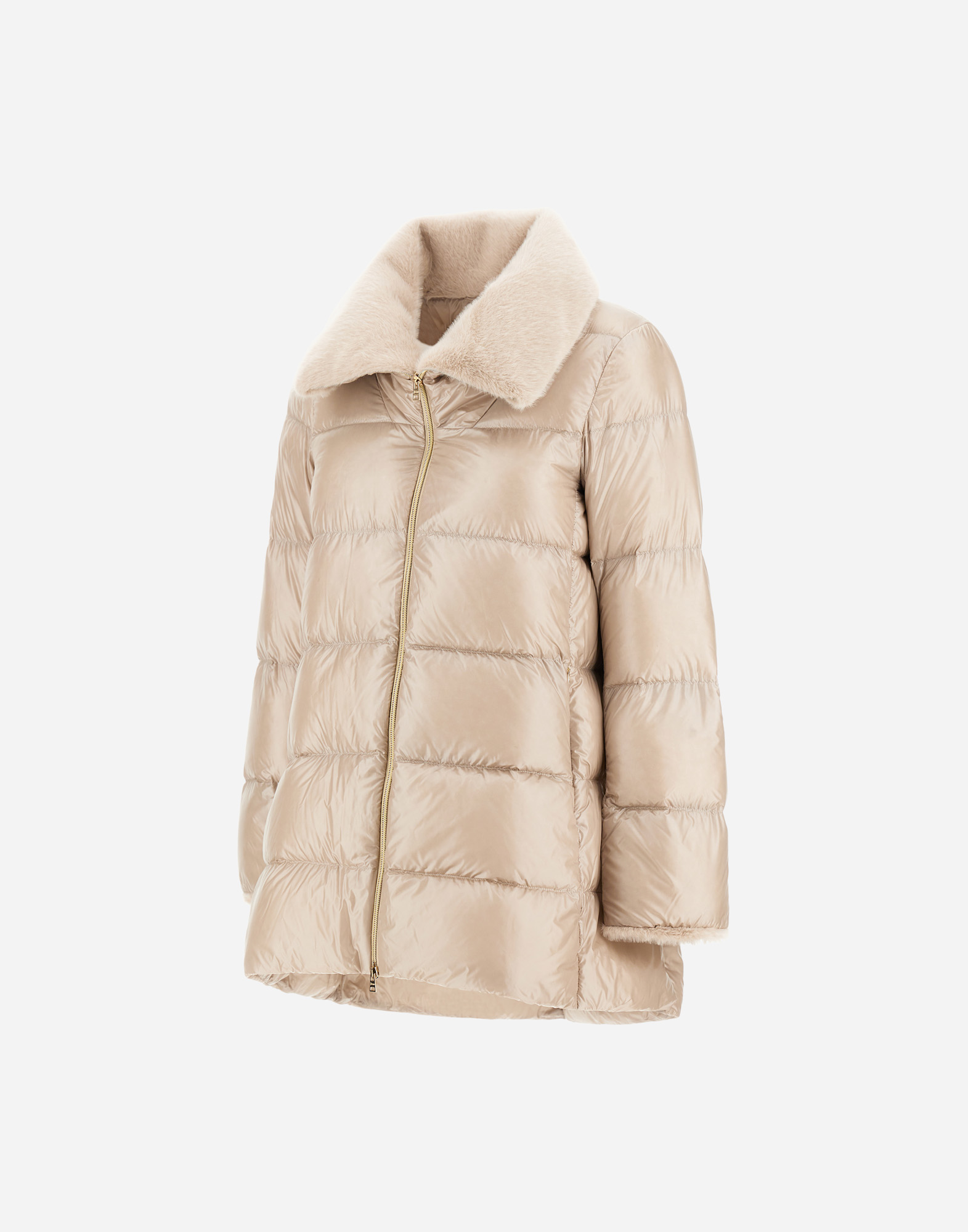 Herno Nylon Ultralight And Lady Alternative Fur A-shape Jacket In Neutral