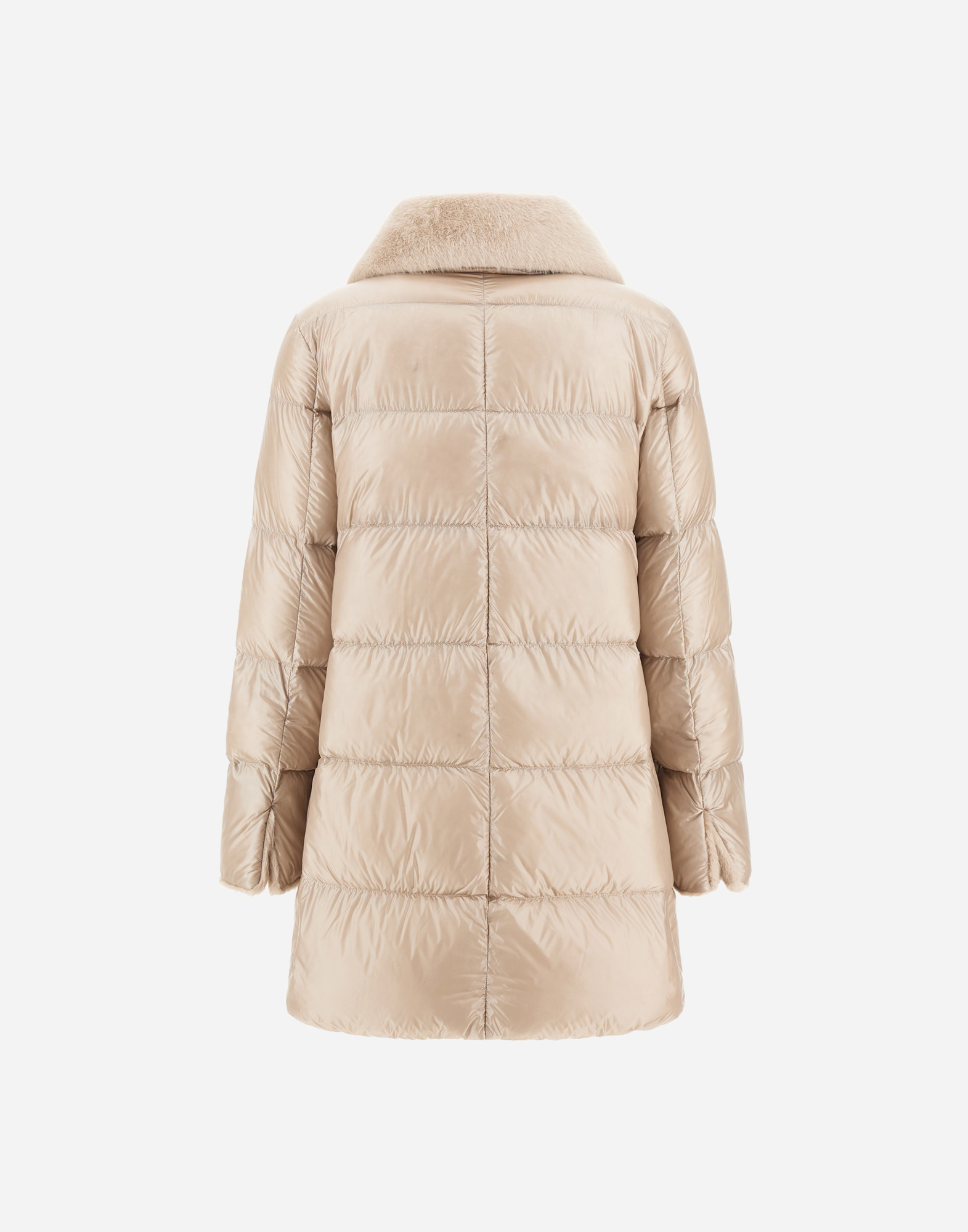 Herno Nylon Ultralight And Lady Alternative Fur A-shape Jacket In Neutral