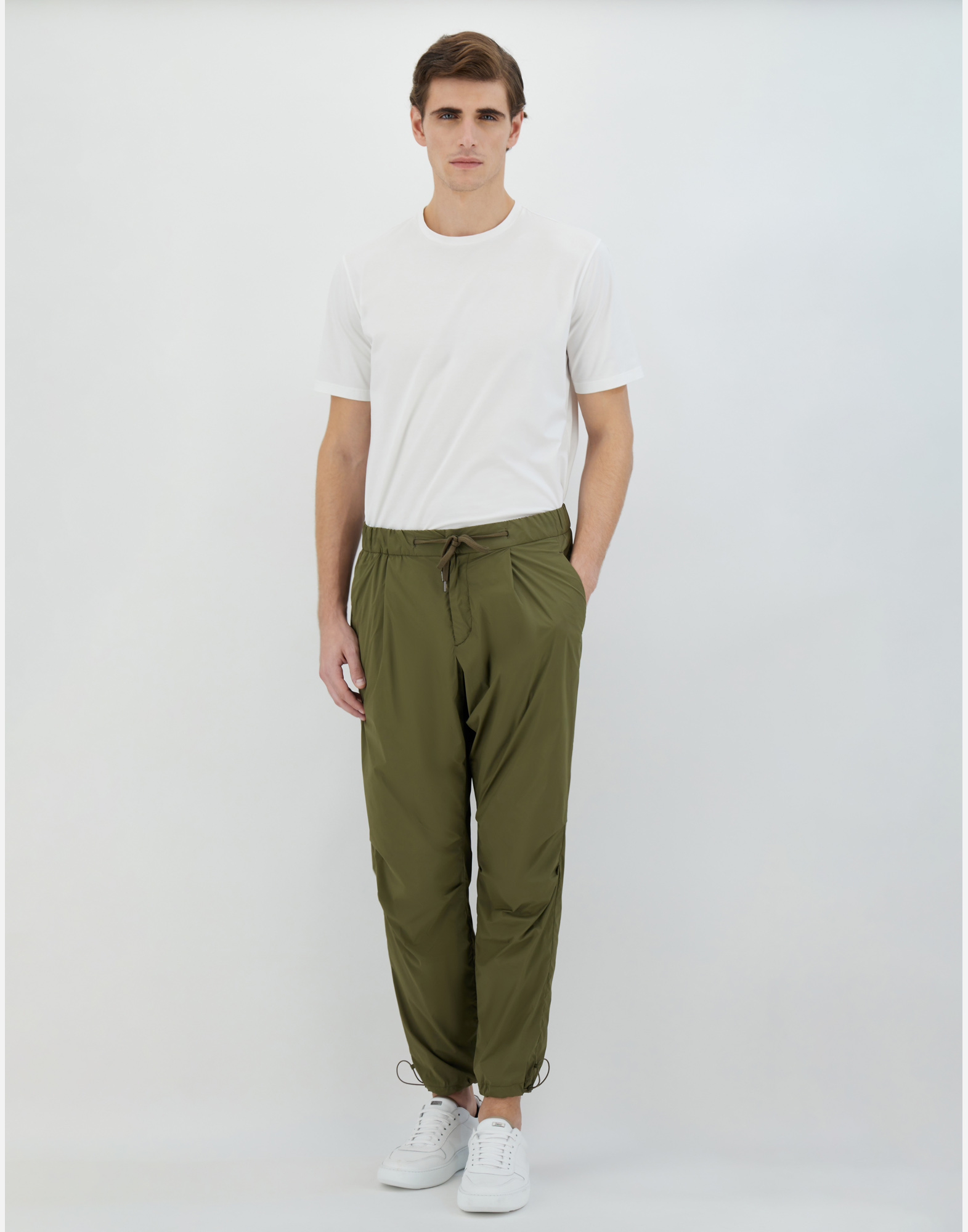 Herno Light Nylon Stretch Trousers In Light Military