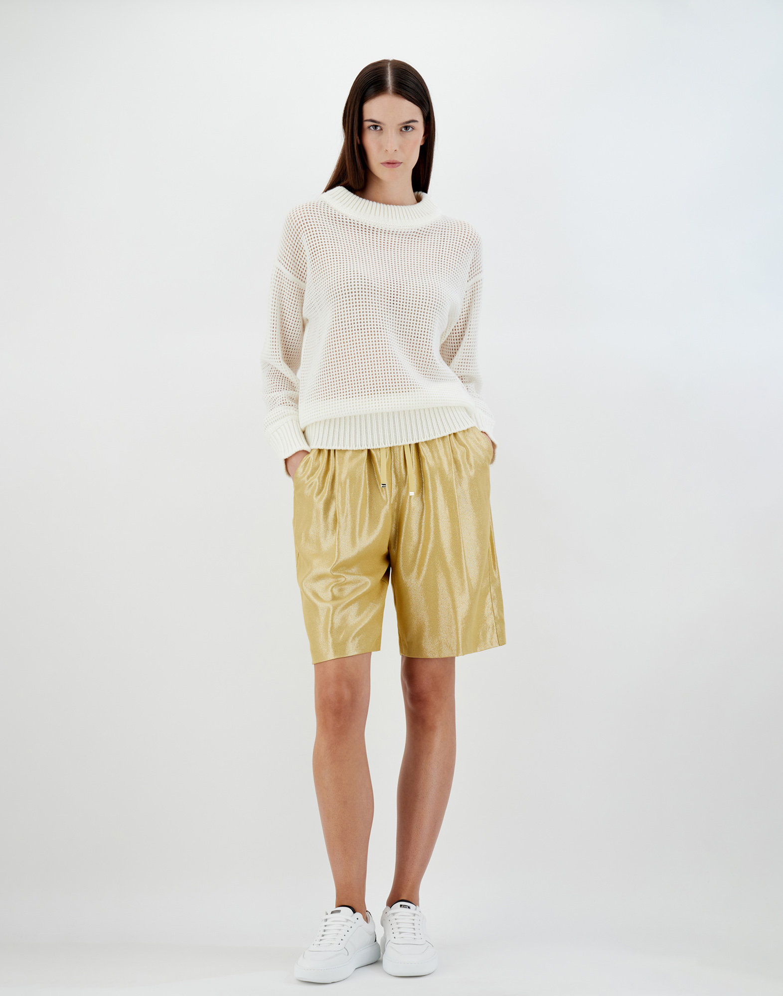 Herno Metallic Effect Shorts In Golden