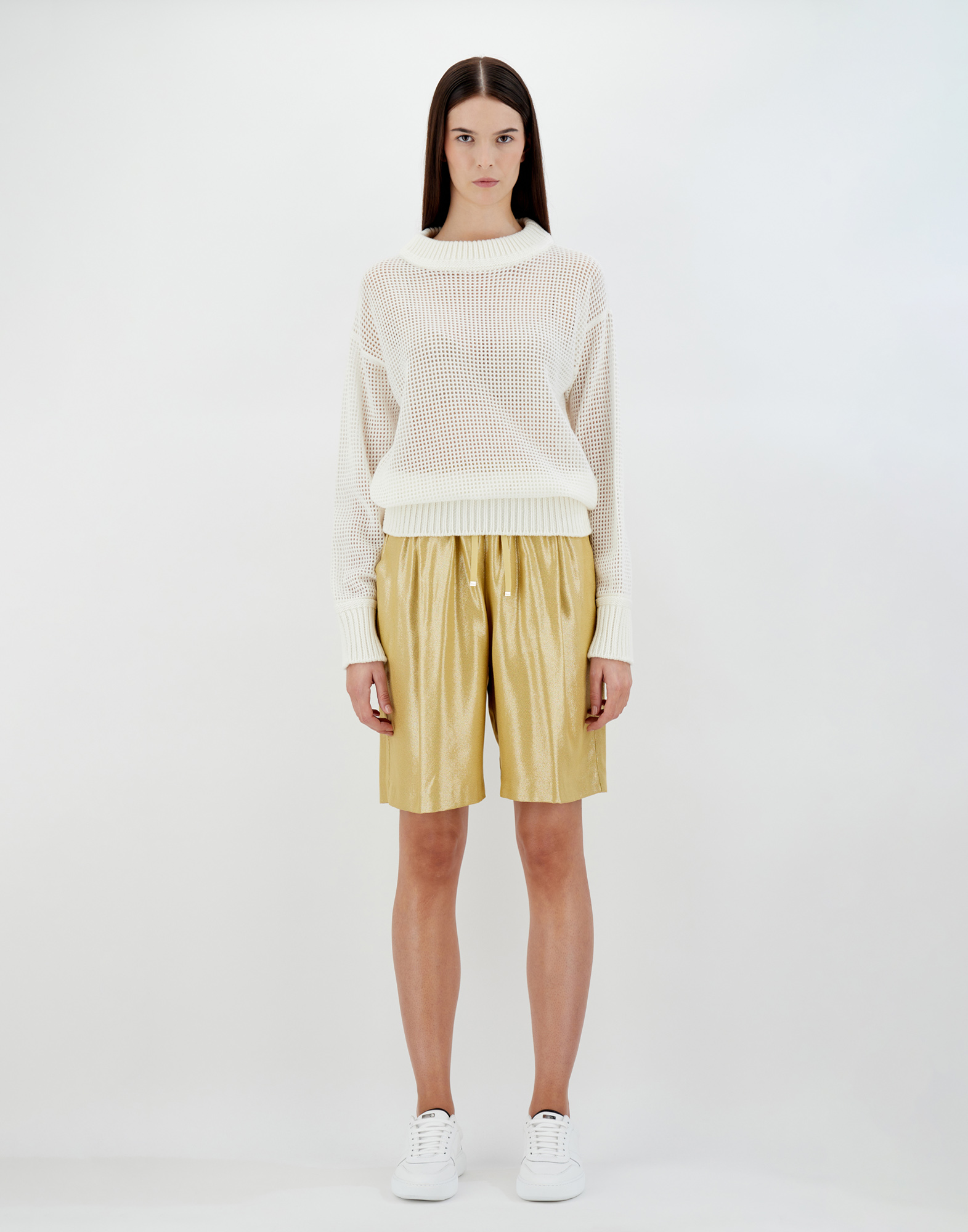 Herno Metallic Effect Shorts In Golden