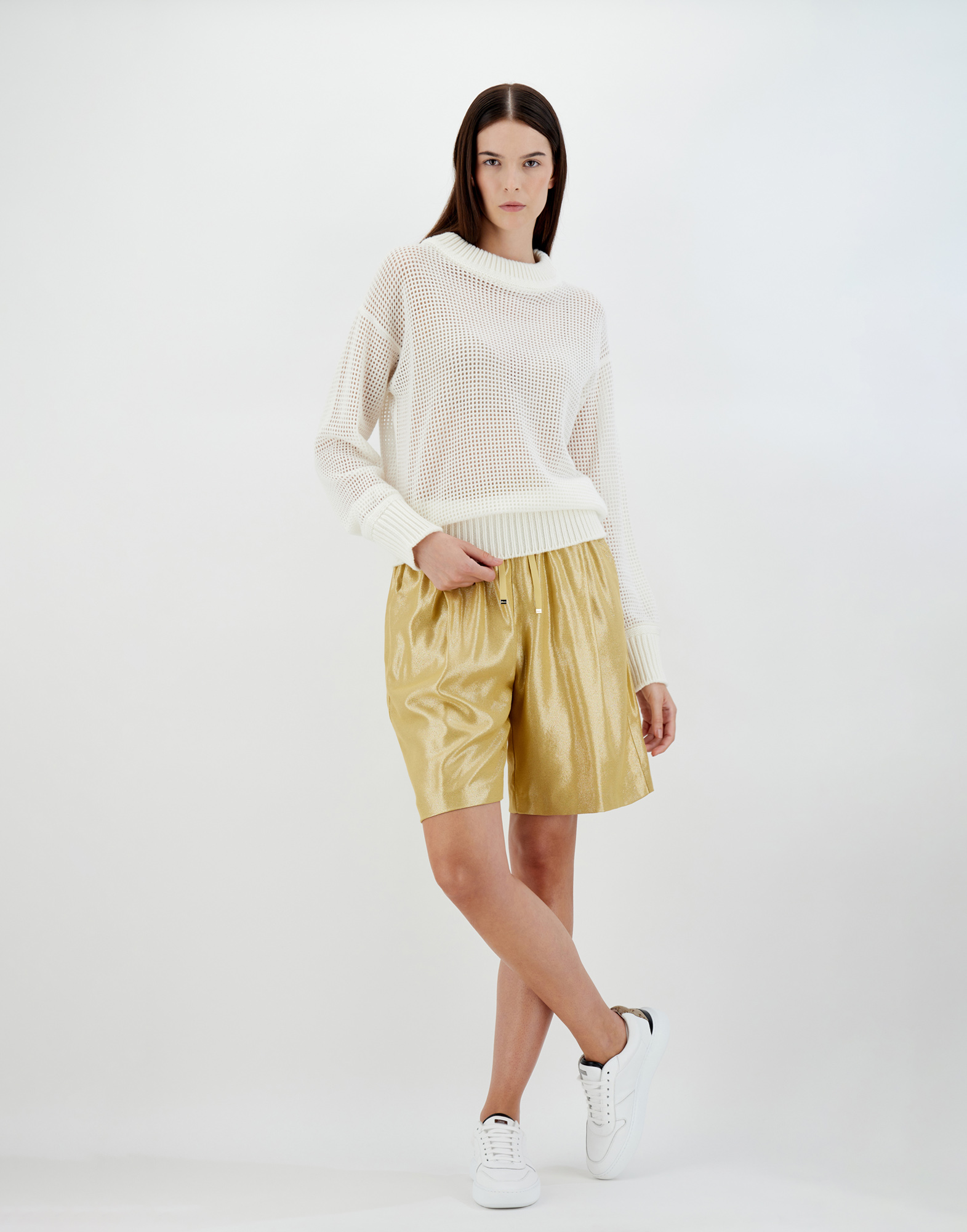 Herno Metallic Effect Shorts In Golden