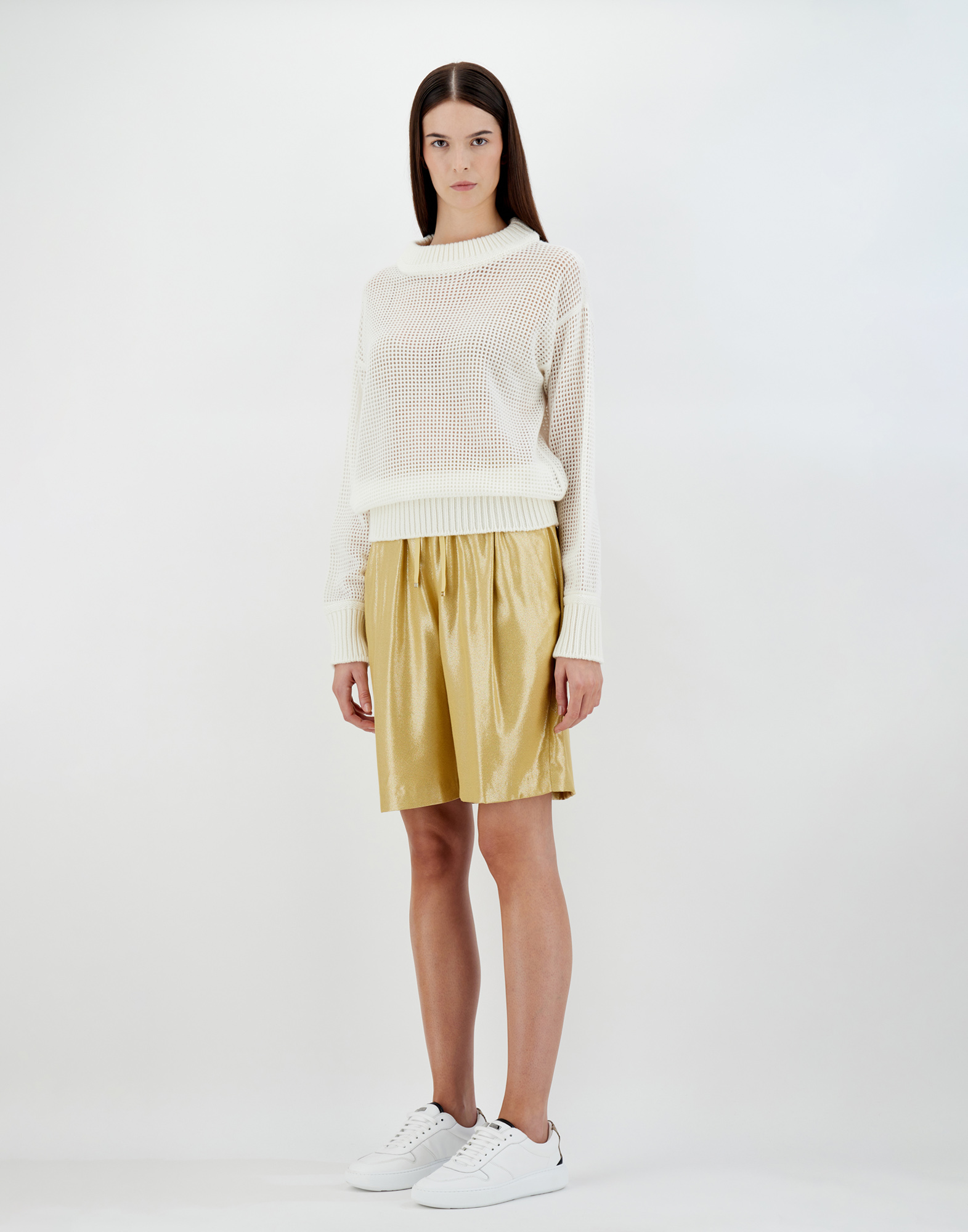 Herno Metallic Effect Shorts In Golden
