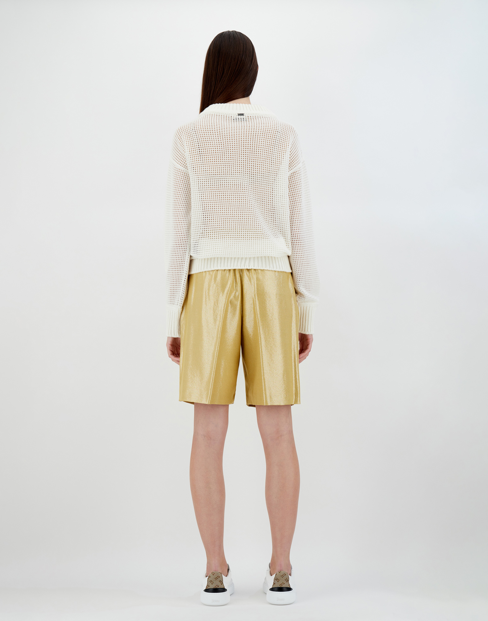 Herno Metallic Effect Shorts In Golden