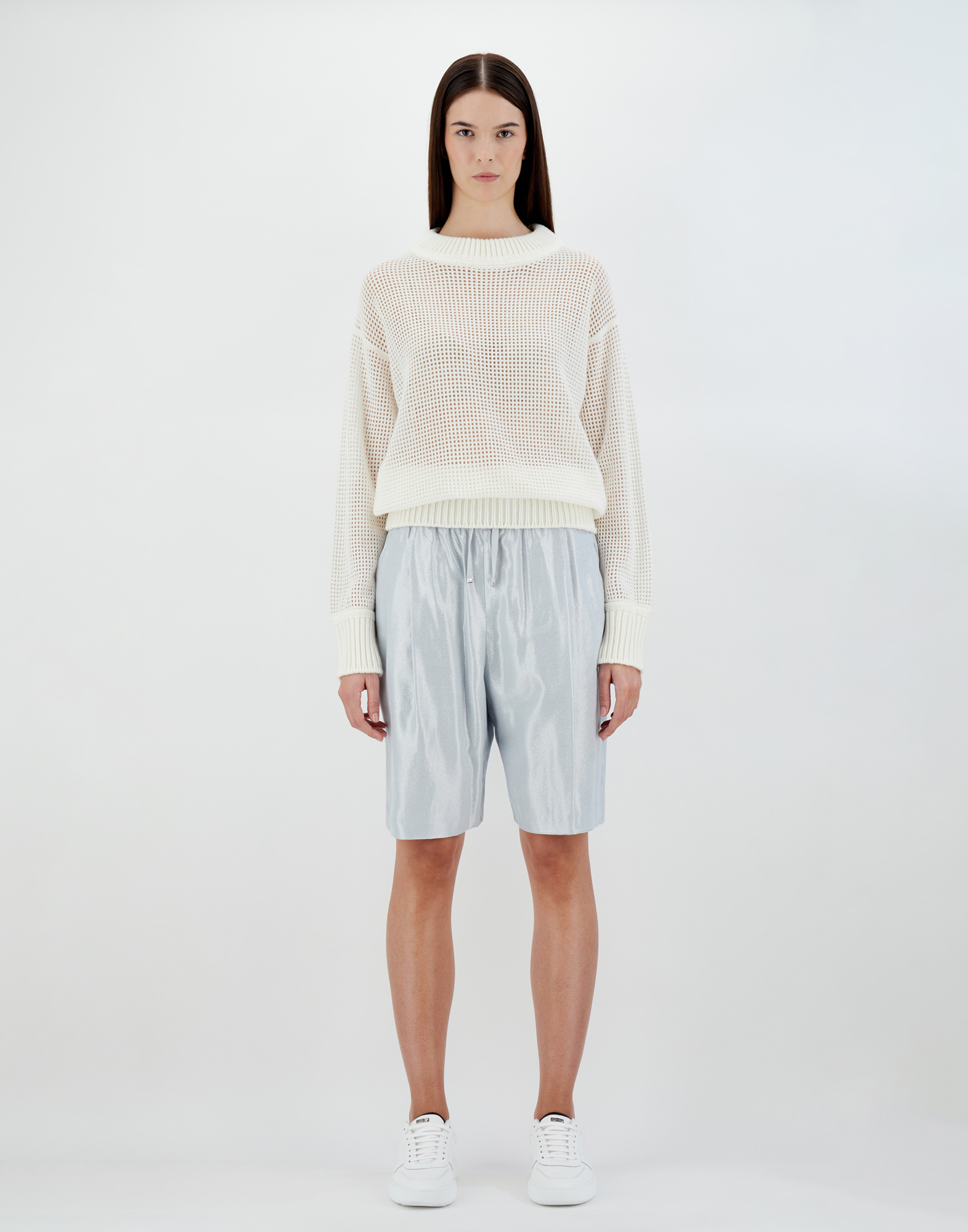 Herno Metallic Effect Shorts In Pearl