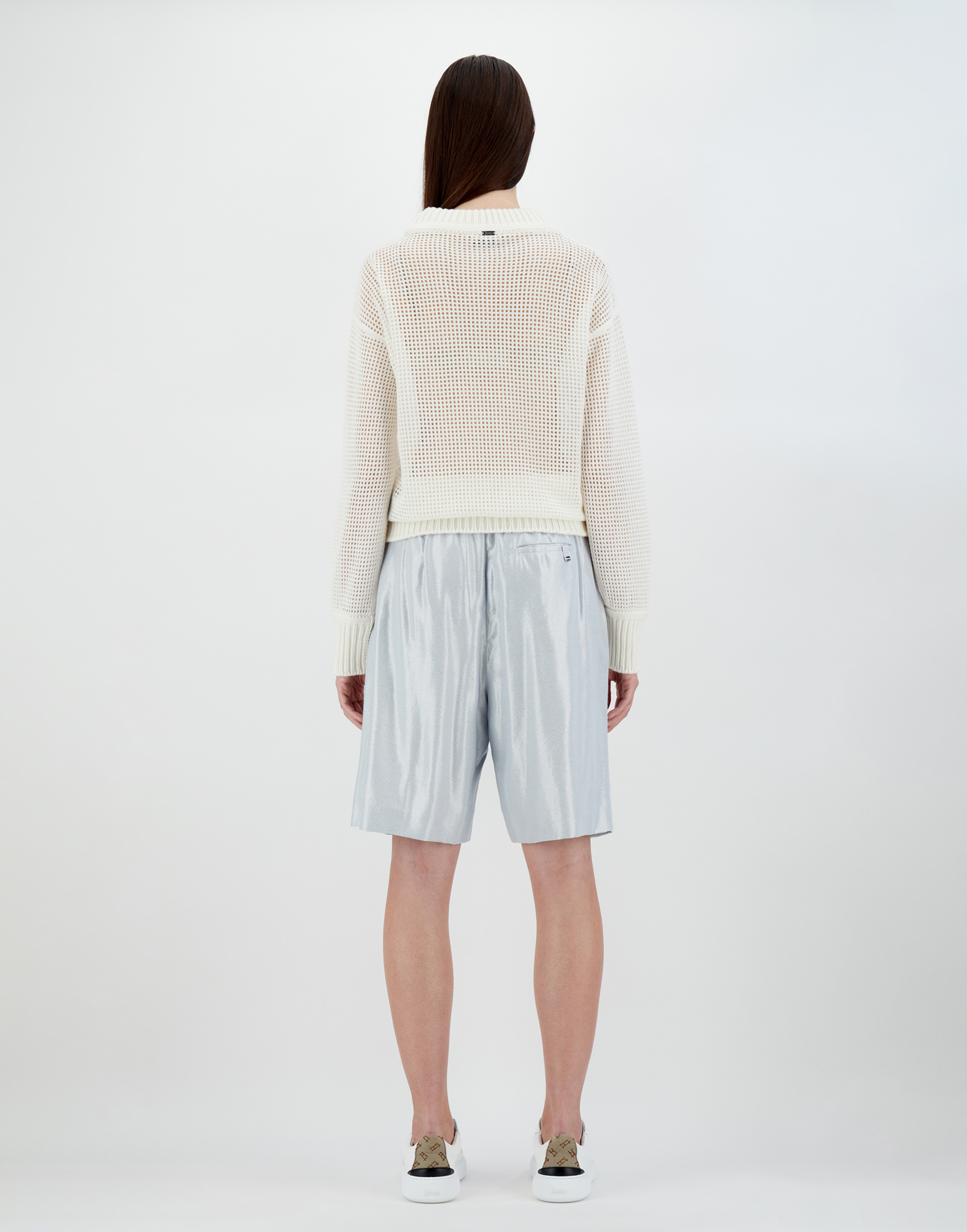 Herno Metallic Effect Shorts In Pearl