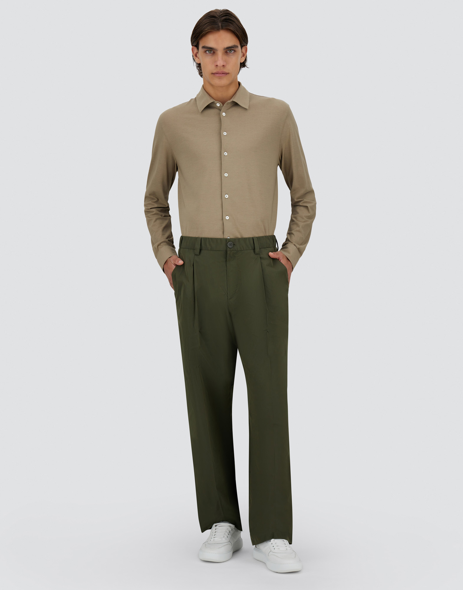 Herno New Techno Taffeta Trousers In Military Green