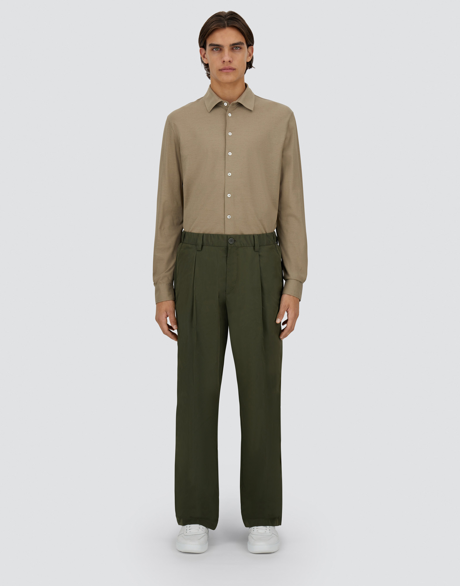 Herno New Techno Taffeta Trousers In Military Green