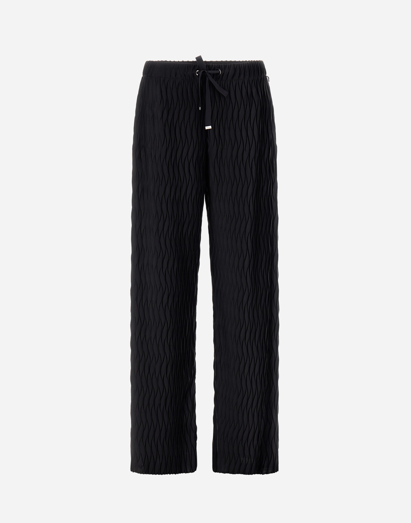 Herno Black Trousers With Wavy Pattern And Drawstring Waist In Black