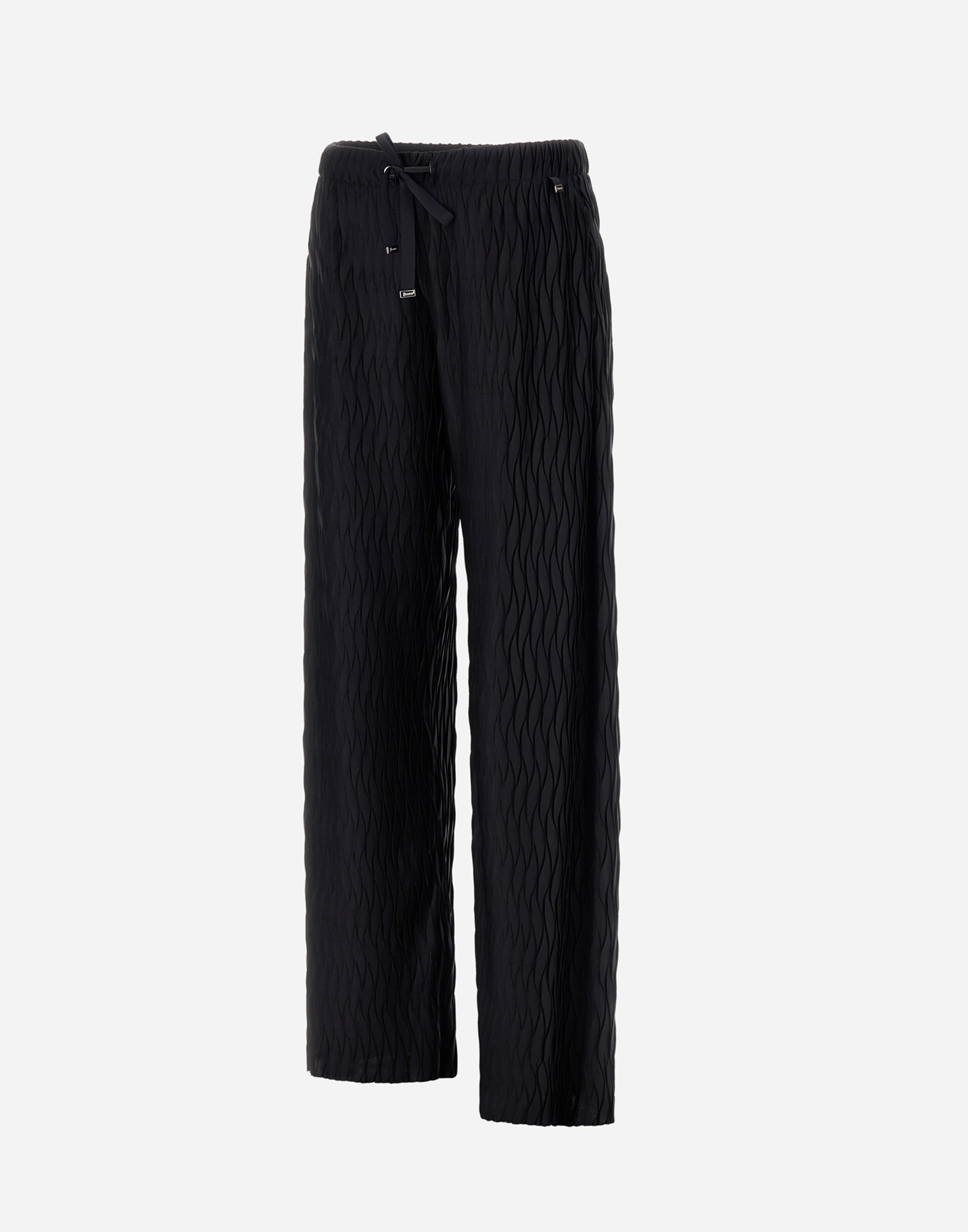 Herno Black Trousers With Wavy Pattern And Drawstring Waist In Black