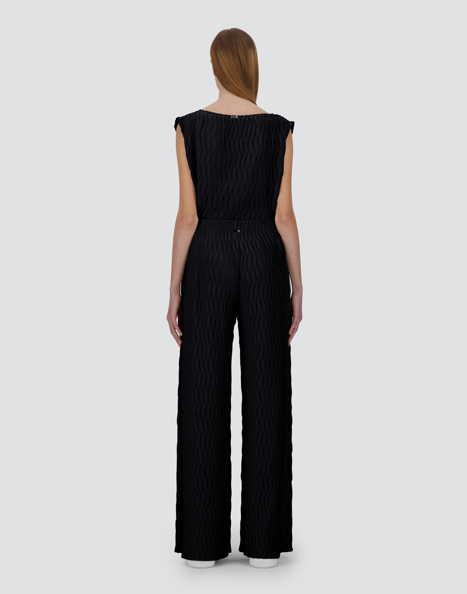 Herno Black Trousers With Wavy Pattern And Drawstring Waist In Black