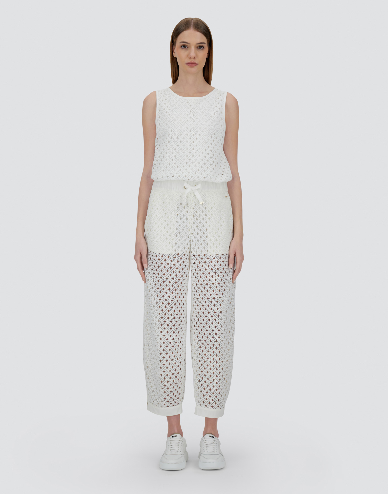 Herno Trousers In Crochet Lace And New Techno Taffeta In White
