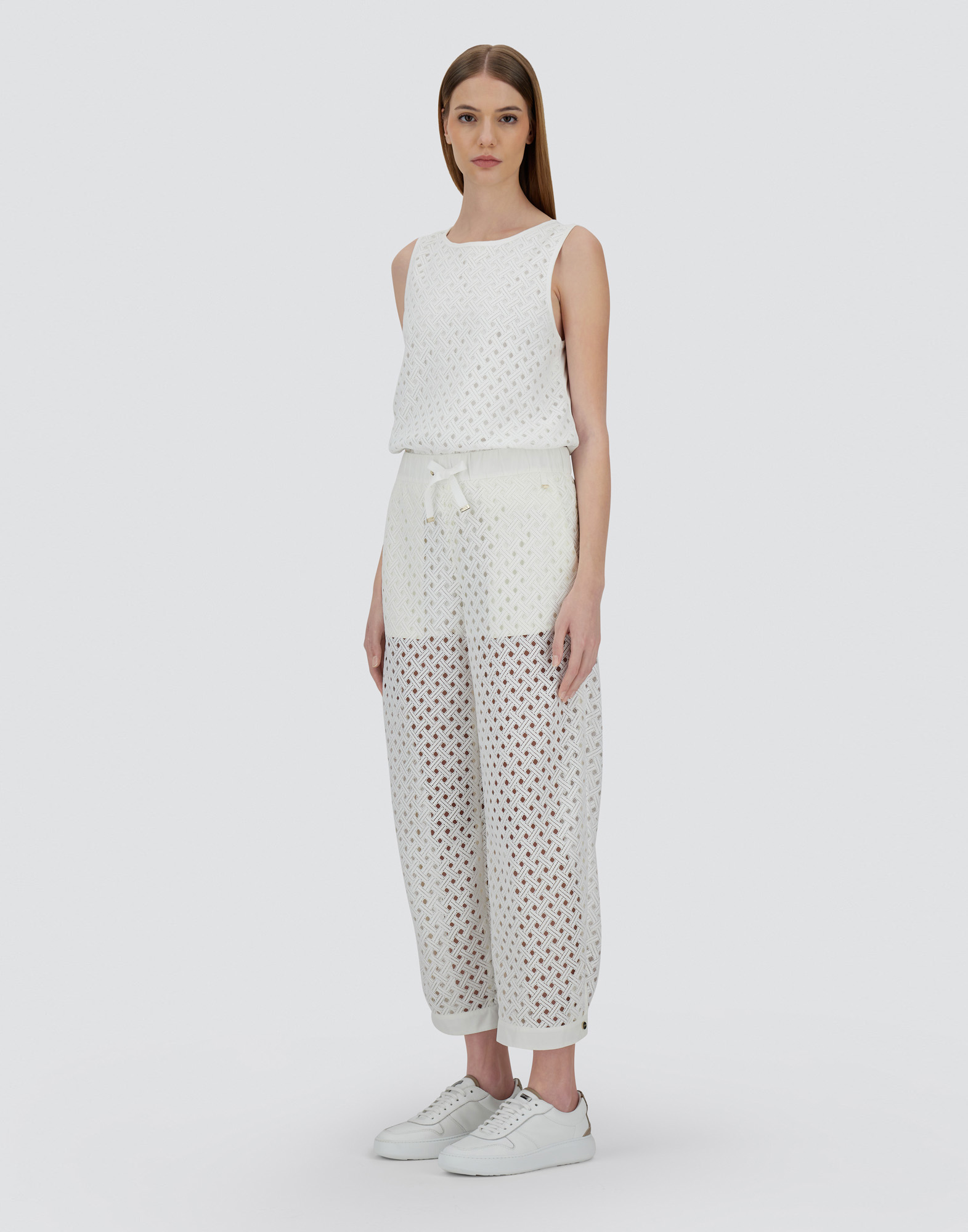 Herno Trousers In Crochet Lace And New Techno Taffeta In White