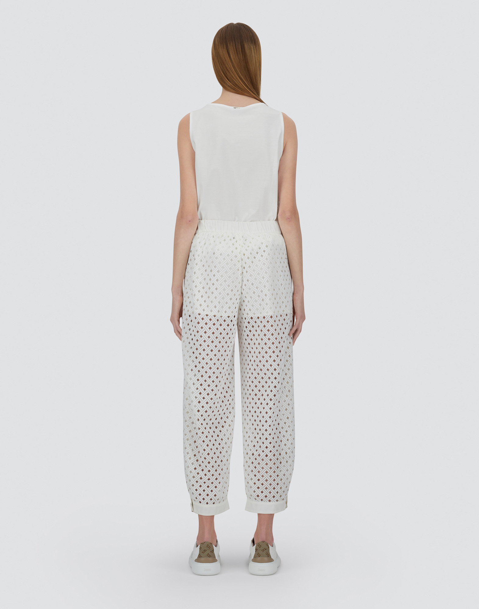 Herno Trousers In Crochet Lace And New Techno Taffeta In White