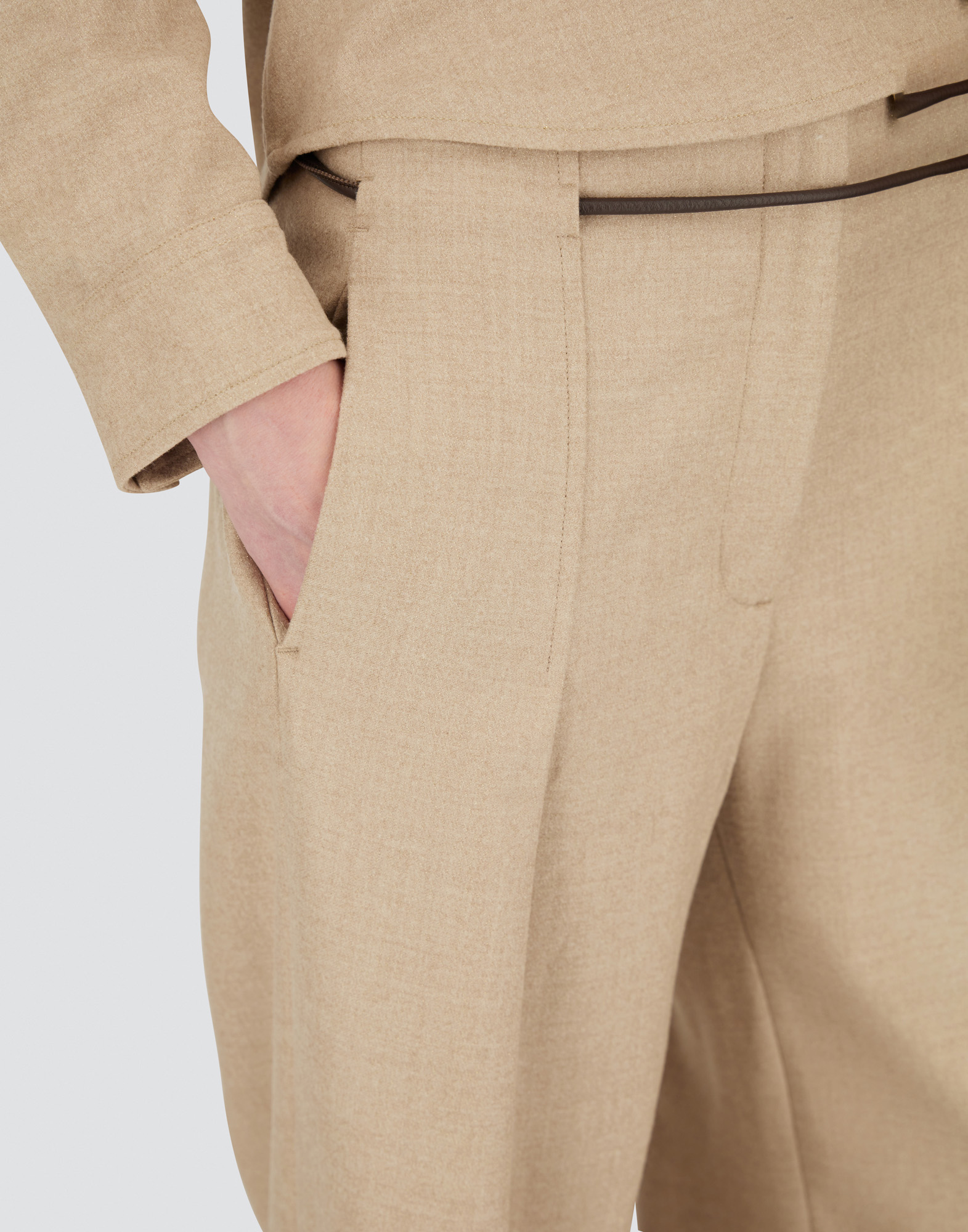 Herno Bi-stretch Lurex Wool Trousers In Neutral