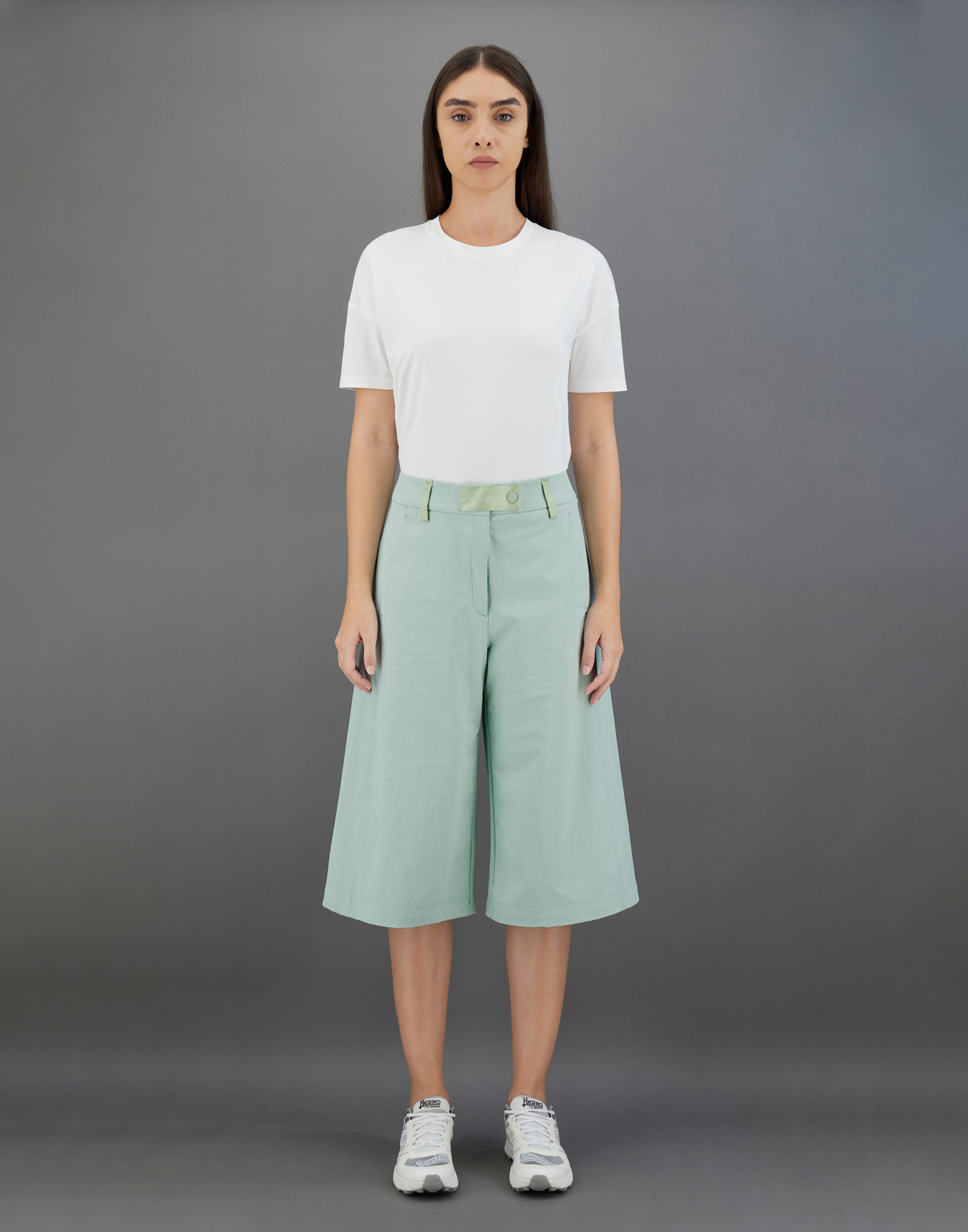 Herno Cropped Laminar Trousers In Comfort Structured In Seafoam Green