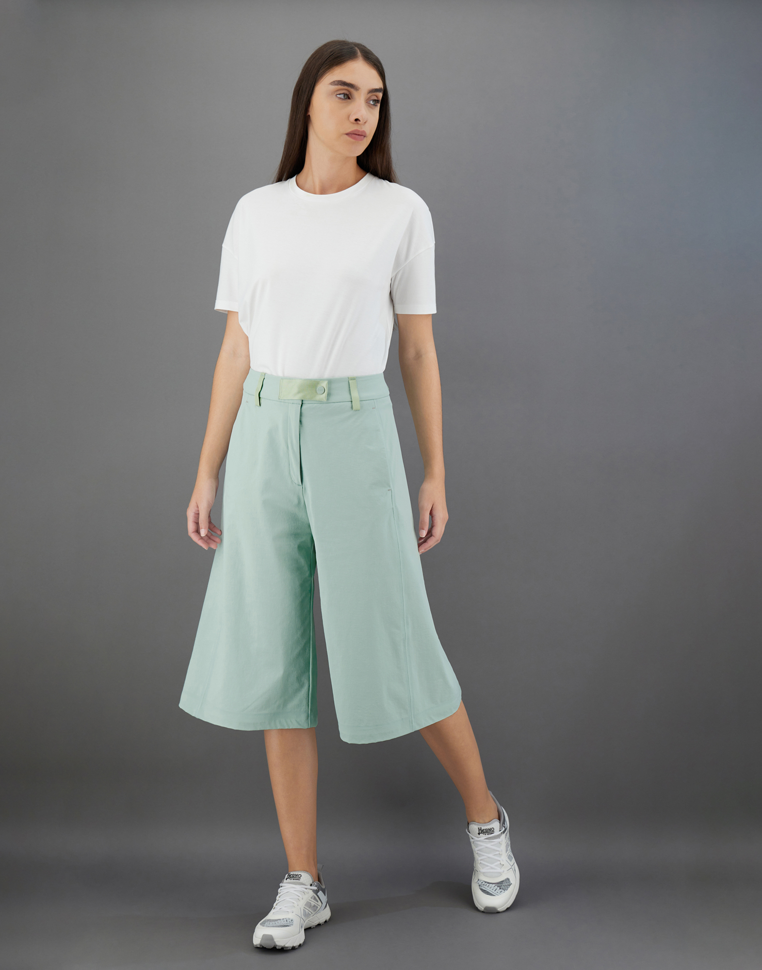 Herno Cropped Laminar Trousers In Comfort Structured In Seafoam Green
