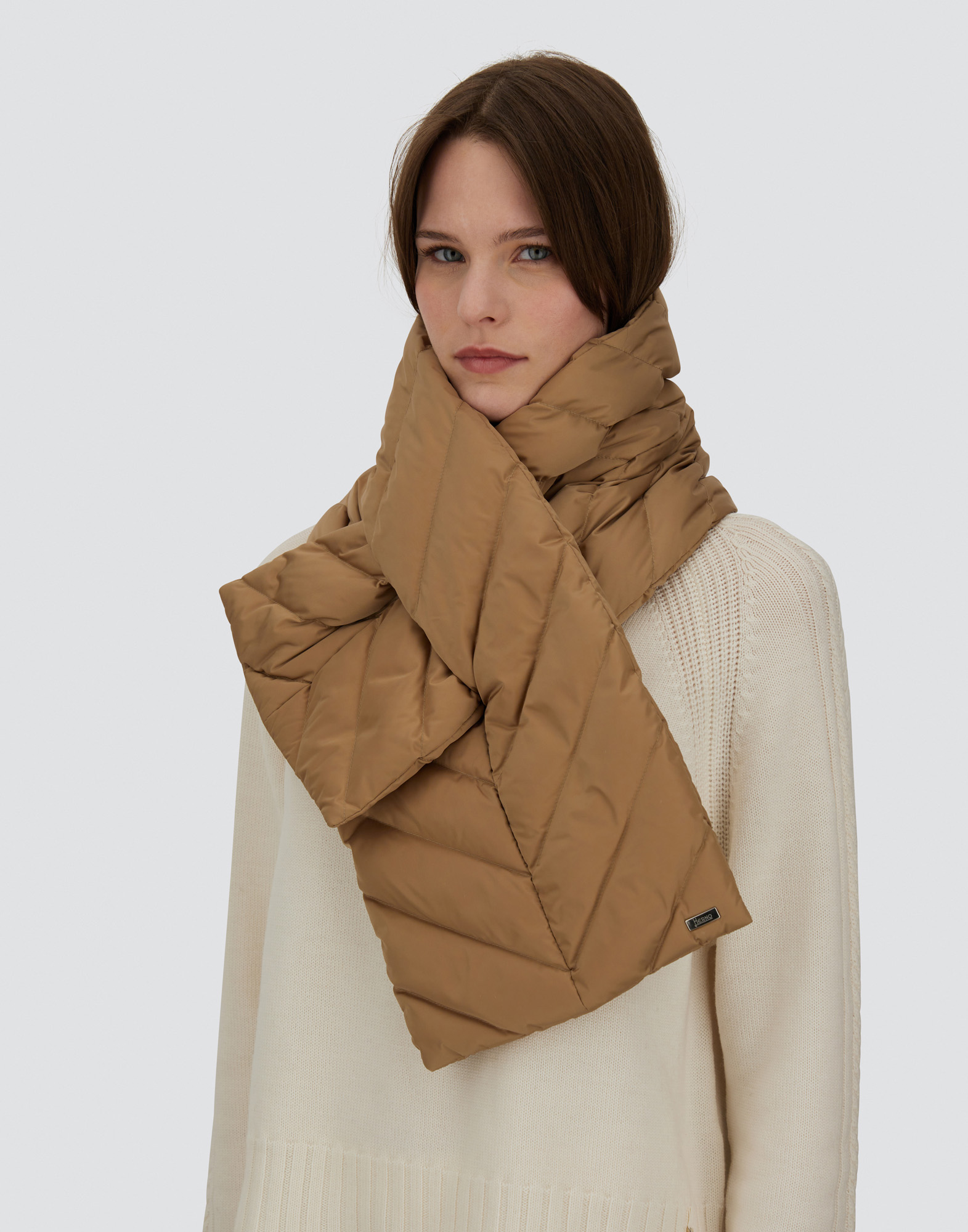 Herno Satin Scarf In Brown