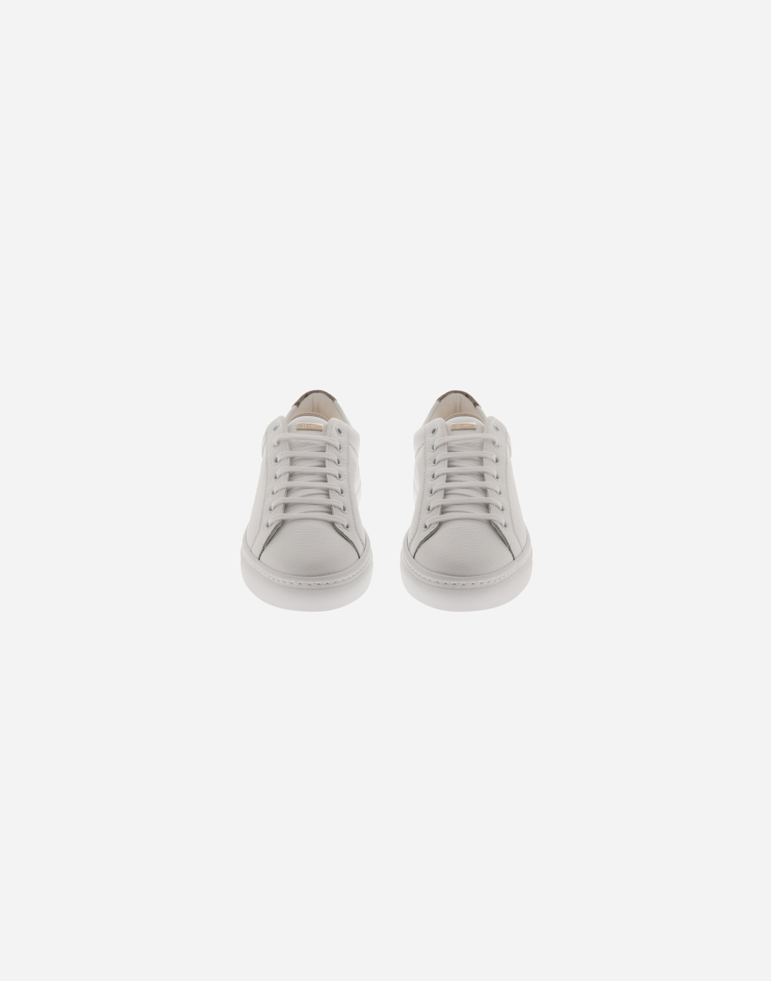Herno Grained Leather And Monogram Trainers In White/beige