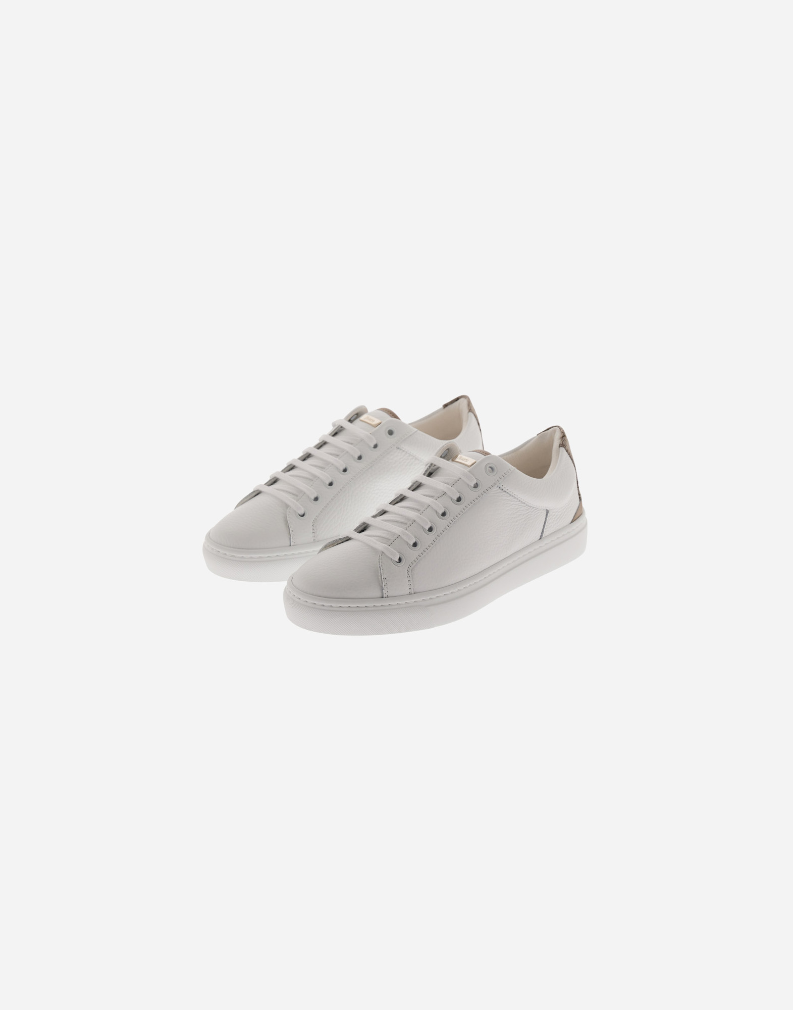 Herno Grained Leather And Monogram Trainers In White/beige
