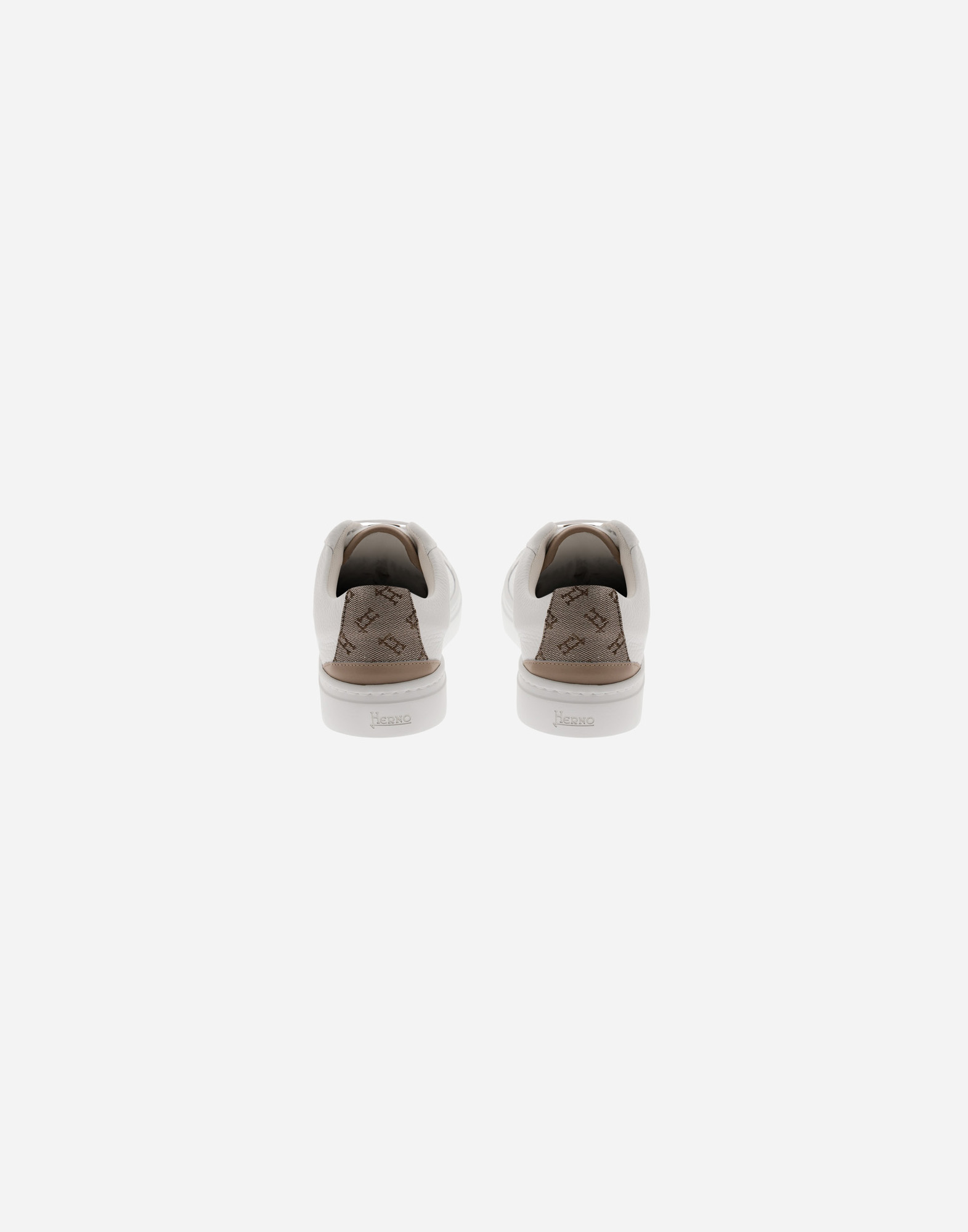 Herno Grained Leather And Monogram Trainers In White/beige
