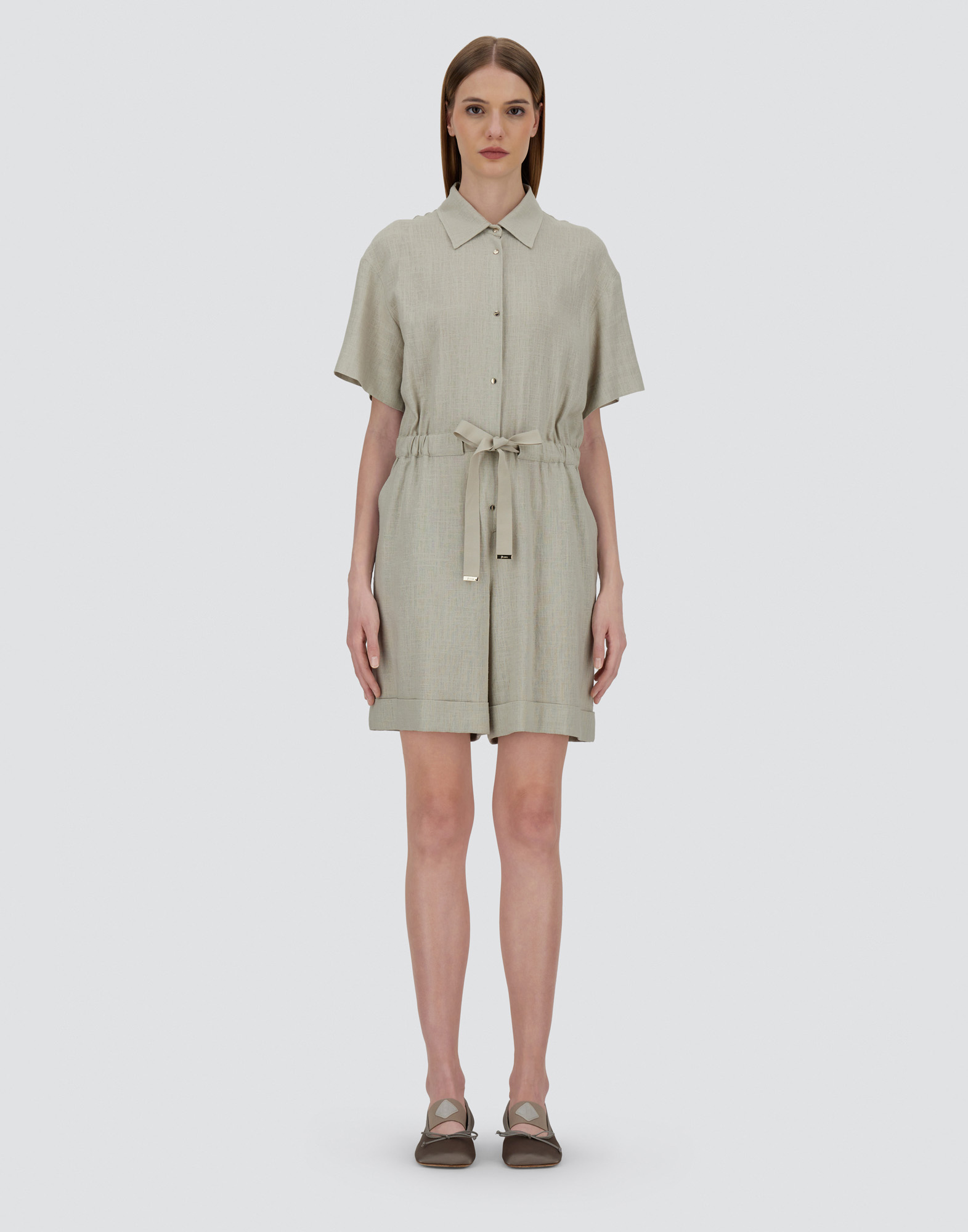 Herno Linen-blend Shirt Jumpsuit In Chantilly
