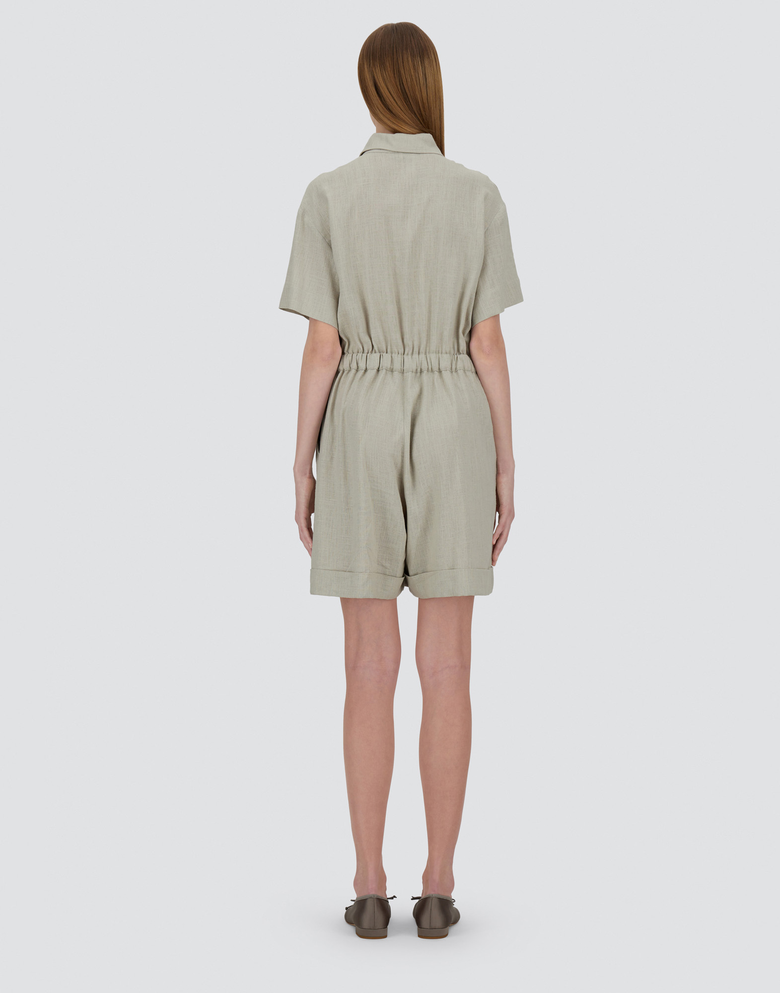 Herno Linen-blend Shirt Jumpsuit In Chantilly